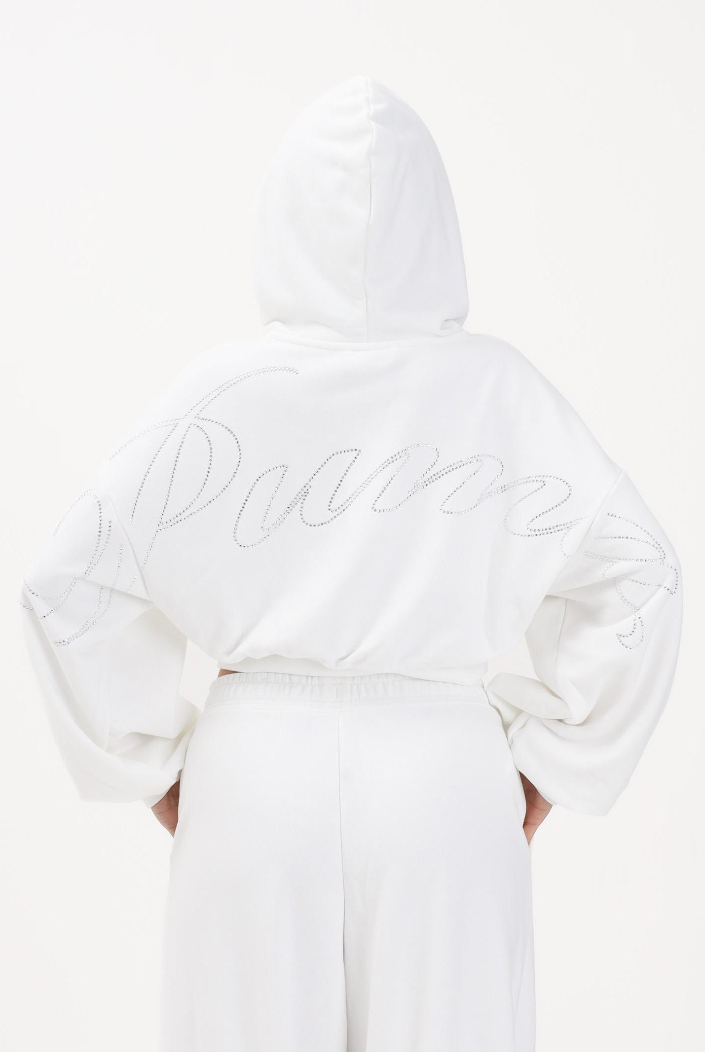 PUMA Felpa con zip garzata Essentials Graphics Bedazzled bianca da donna 635394 02 PUMA