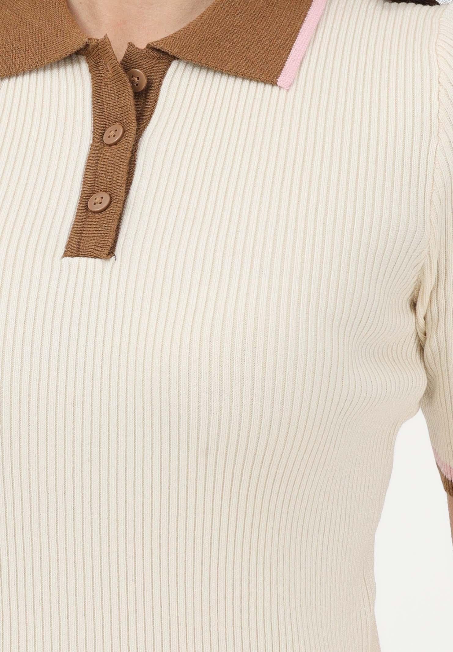 ONLY Polo in maglia a maniche corte beige da donna con colletto a contrasto 15363165 Gr ONLY