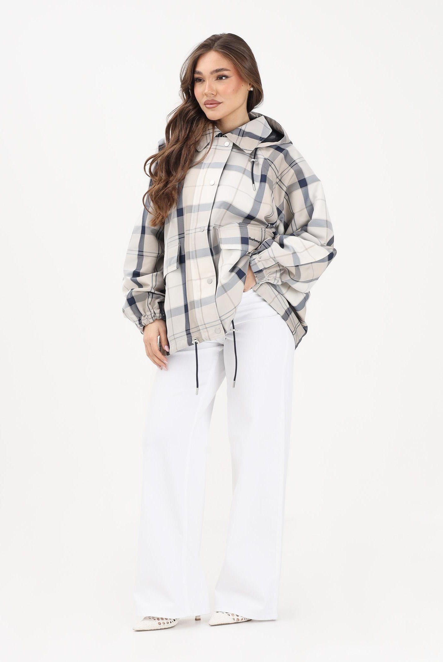 BARBOUR Giacca antipioggia Ballina con motivo a quadri blu e beige da donna 261-LSP0324 NY51 BARBOUR