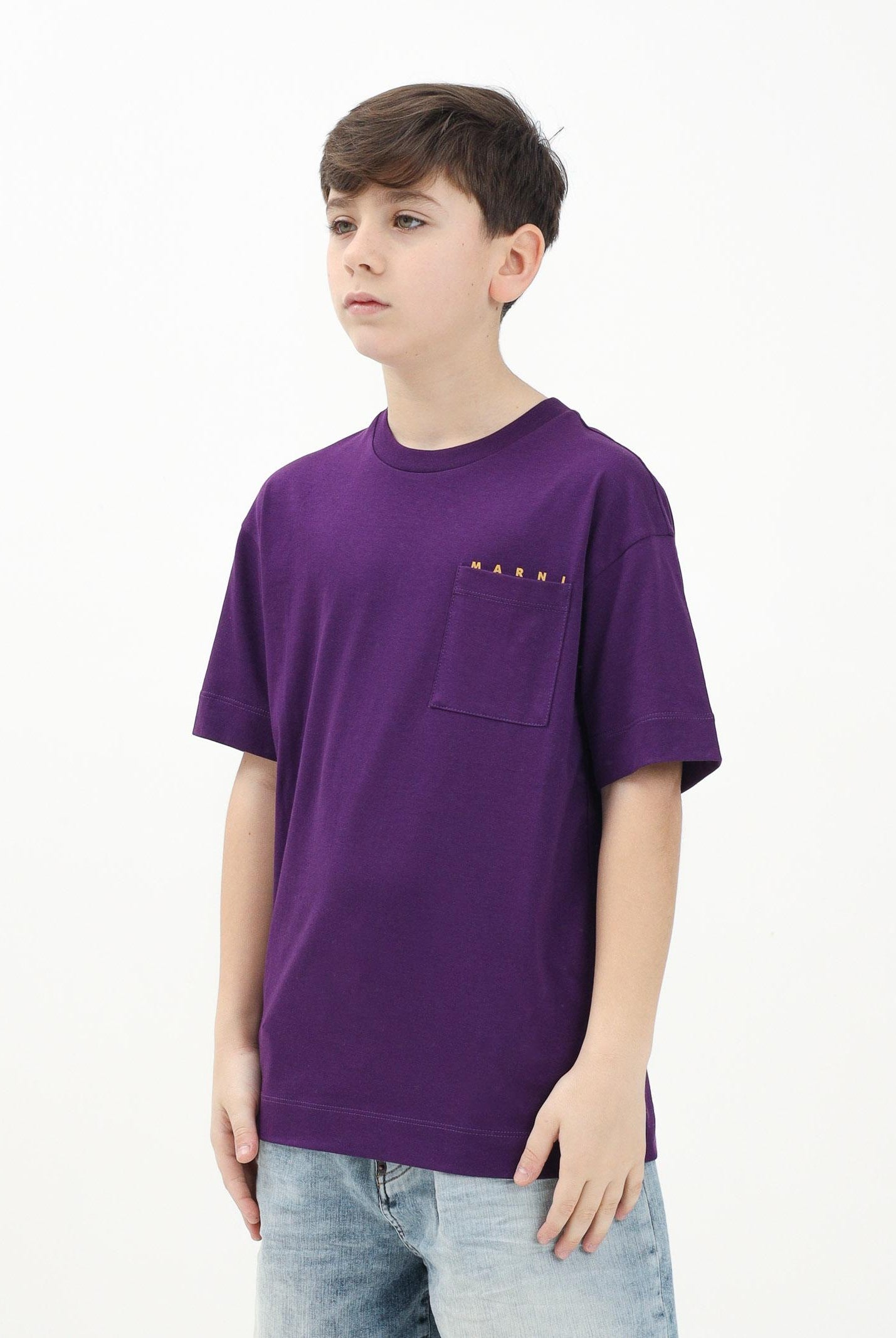 MARNI T-shirt a manica corta viola per donna, ragazzi e bamini con taschino e logo M01415M00RF 0M609 MARNI