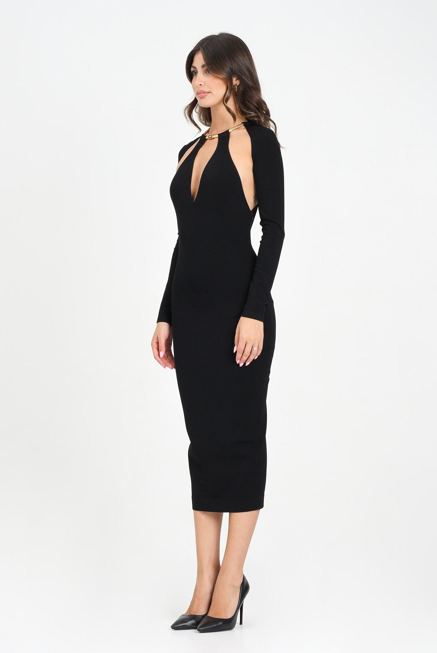 ELISABETTA FRANCHI Abito midi nero da donna con snake gioiello<BR/> AM11S56E2 110 ELISABETTA FRANCHI