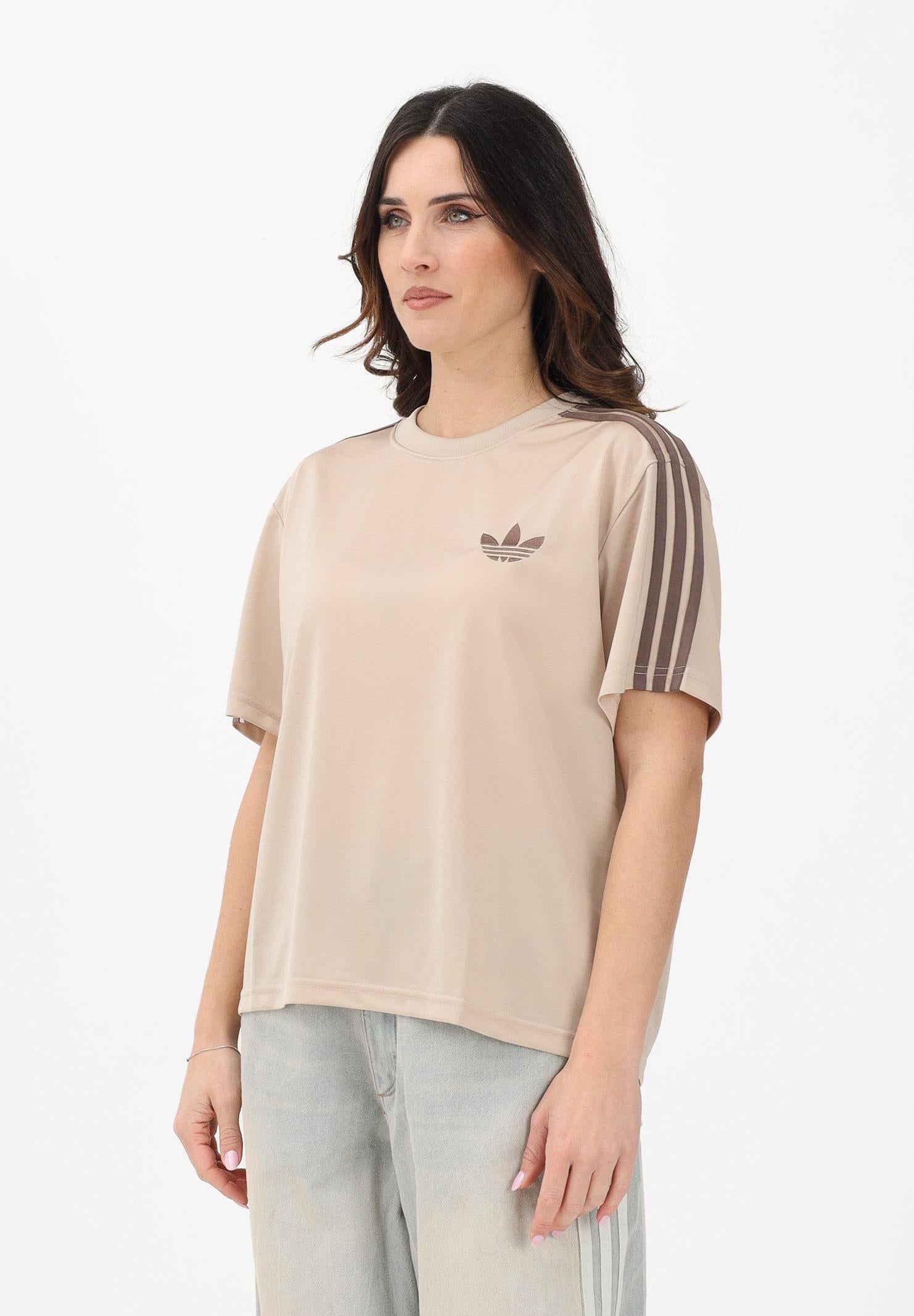 ADIDAS ORIGINALS T-shirt a manica corta beige da donna con logo KD1348 . ADIDAS ORIGINALS