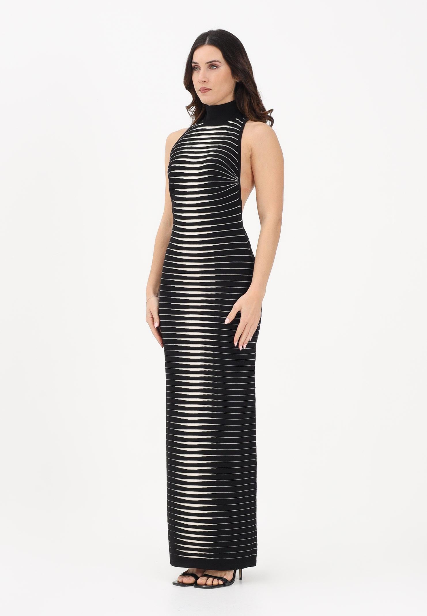 ELISABETTA FRANCHI Abito lungo nero e panna da donna con zebra jacquard AM98S61E2 685 ELISABETTA FRANCHI