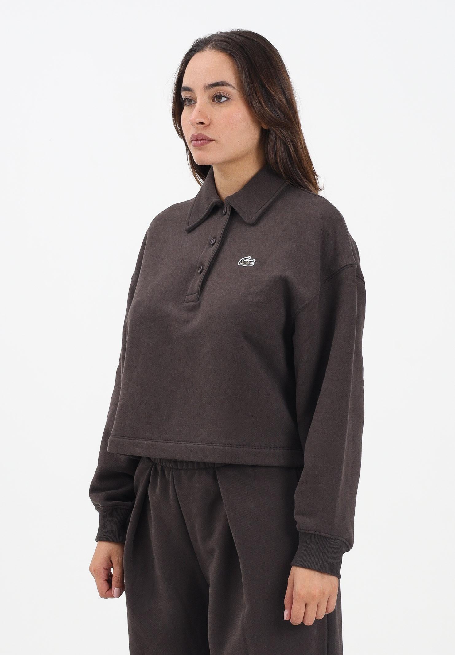LACOSTE Felpa marrone da donna con collo a polo SF5275 SKB LACOSTE