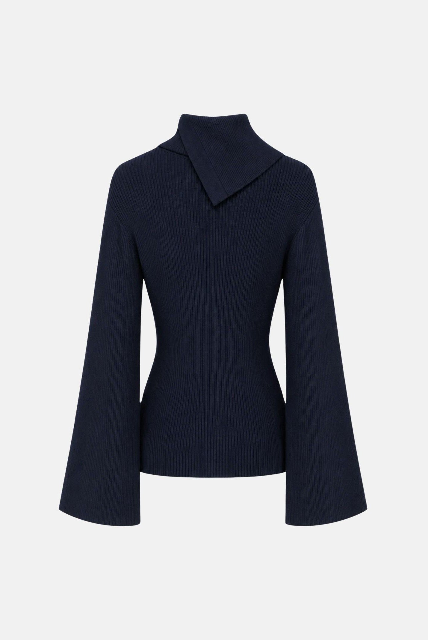 ELISABETTA FRANCHI Maglia con collo asimmetrico e bottoni gioiello Blu notte, blu scuro, donna. MK03S66E2 H88 ELISABETTA FRANCHI