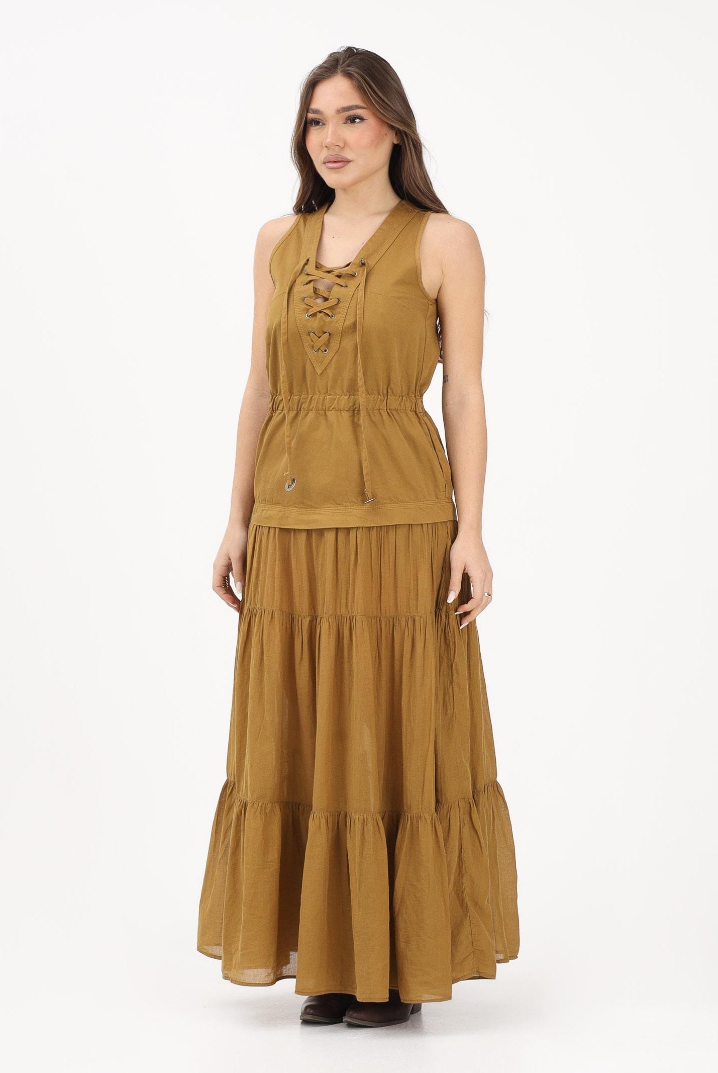 PINKO Abito lungo kiwi da donna con balza e nastri 106822A3AX L25 PINKO