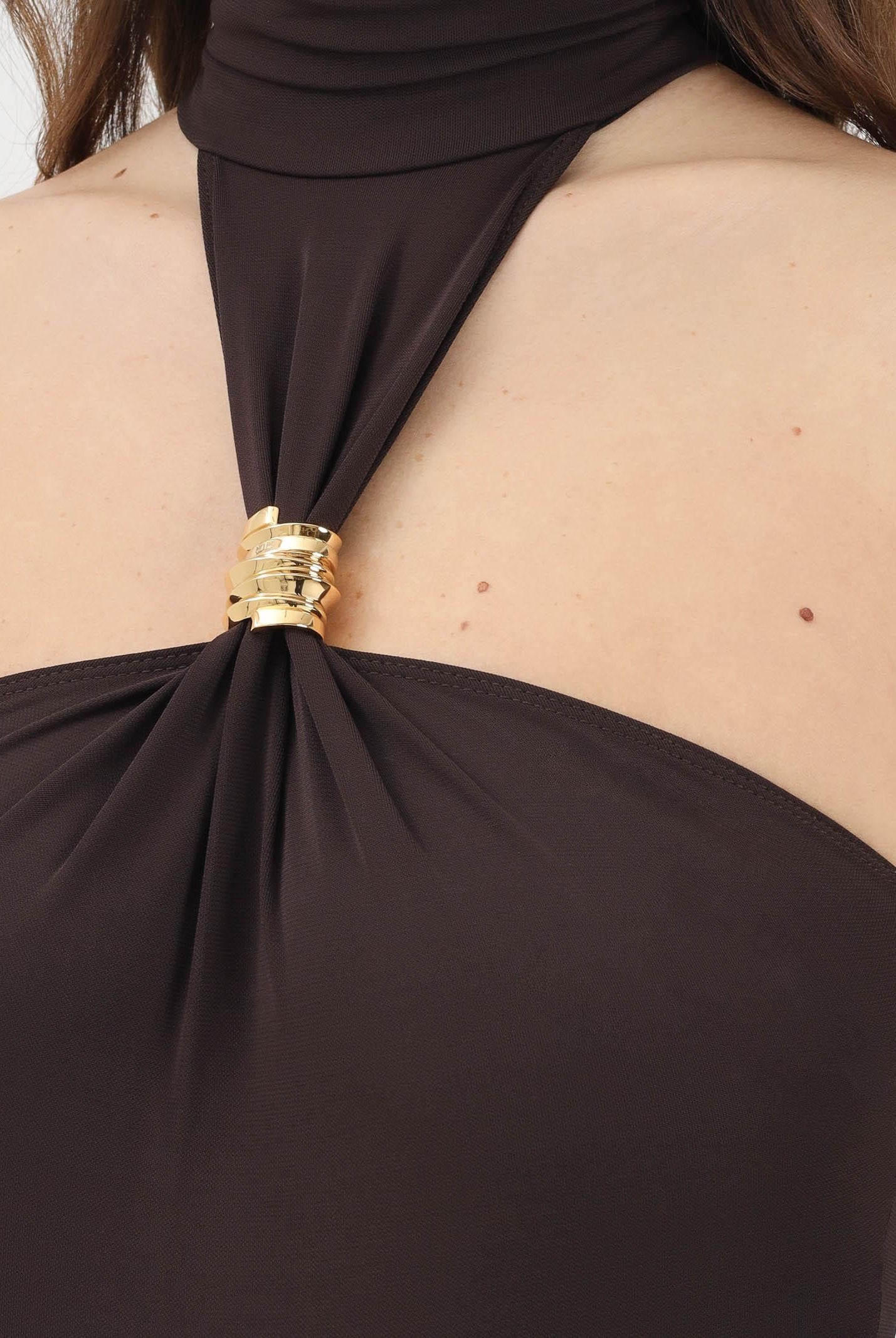 ELISABETTA FRANCHI Body smanicato marrone da donna con dettaglio gioiello BO01761E2 EV9 ELISABETTA FRANCHI
