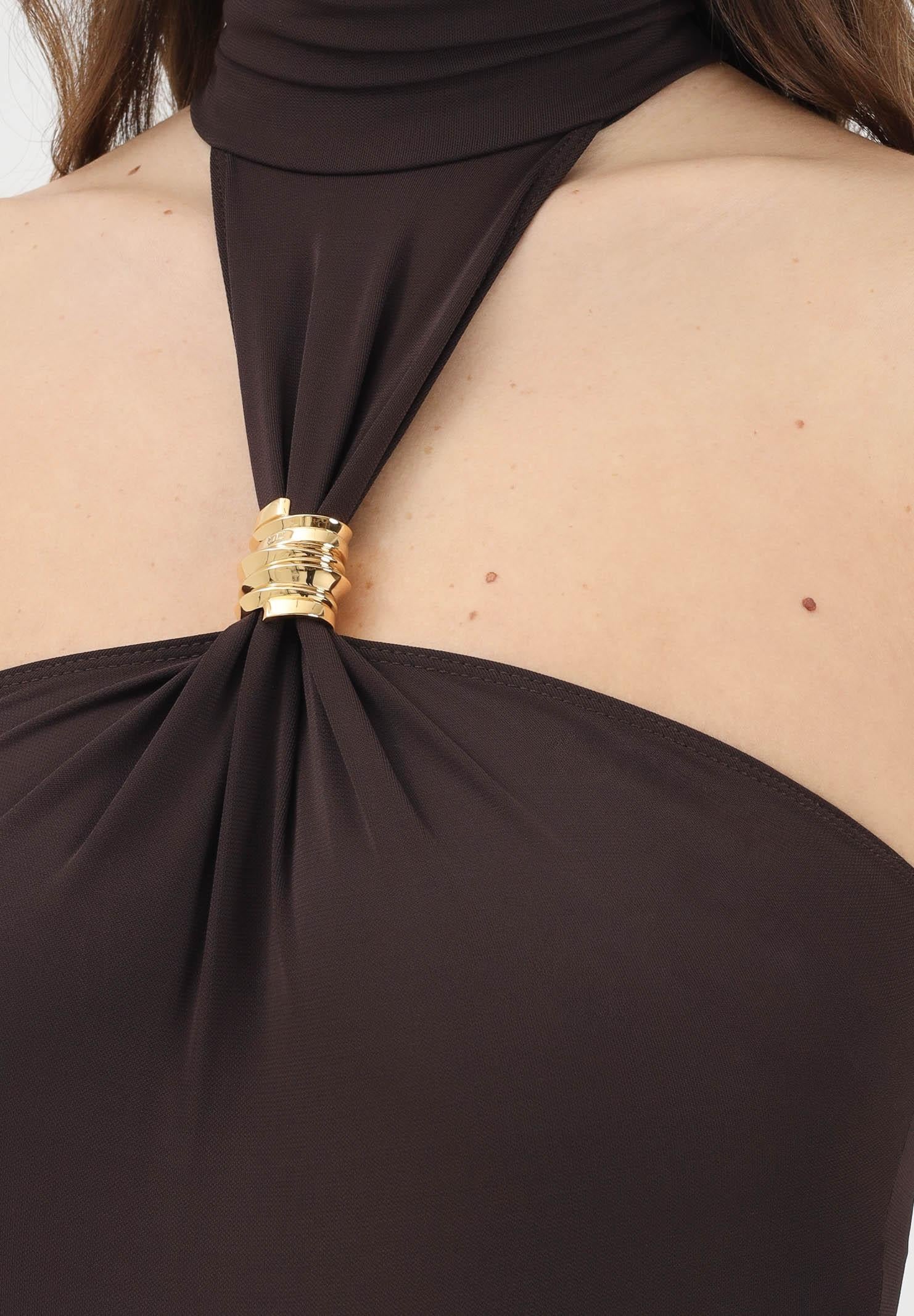 ELISABETTA FRANCHI Body smanicato marrone da donna con dettaglio gioiello BO01761E2 EV9 ELISABETTA FRANCHI