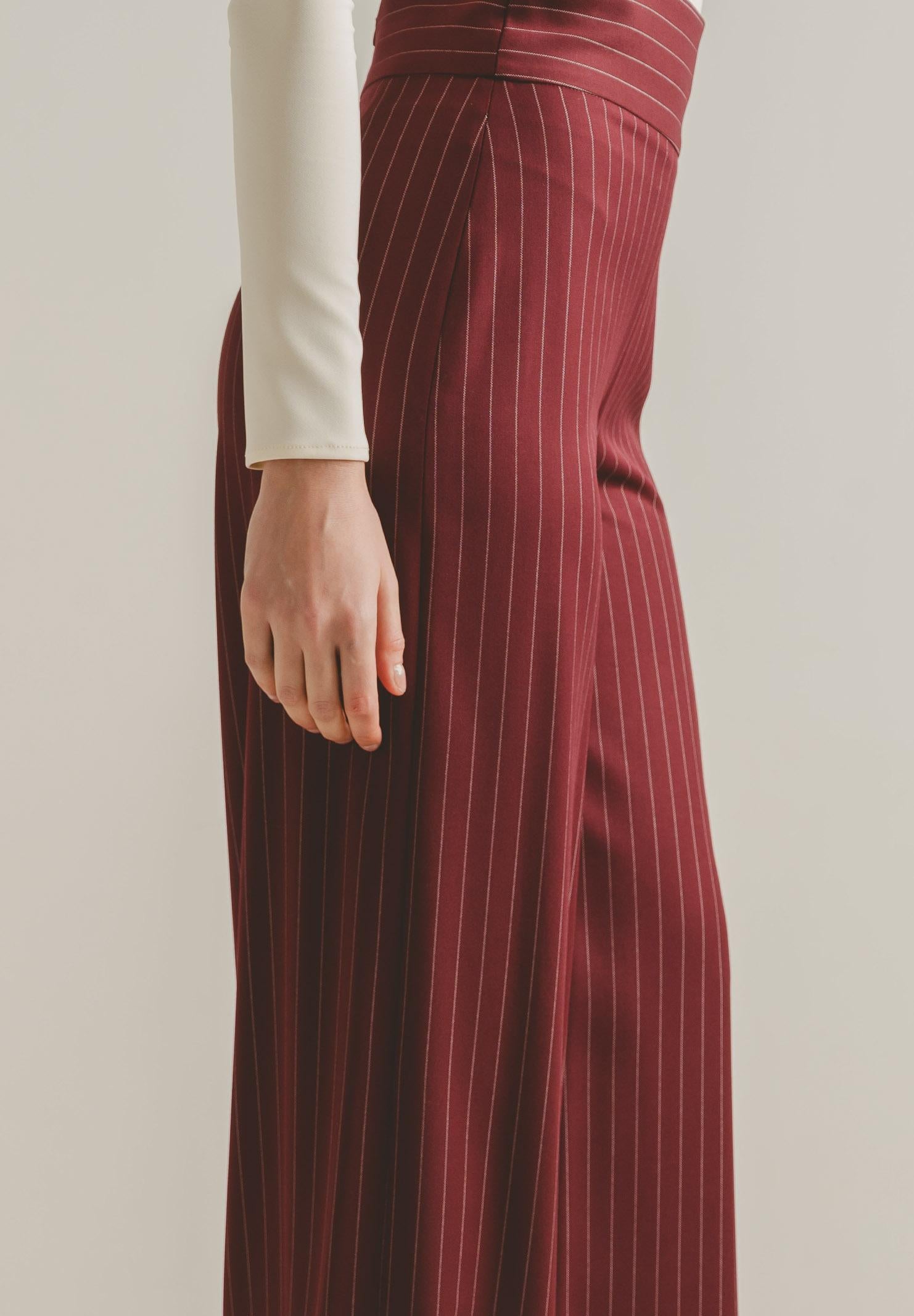 SANTAS Pantalone elegante POUVOIR bordeaux da donna con micro gessatura PV2626 BO SANTAS