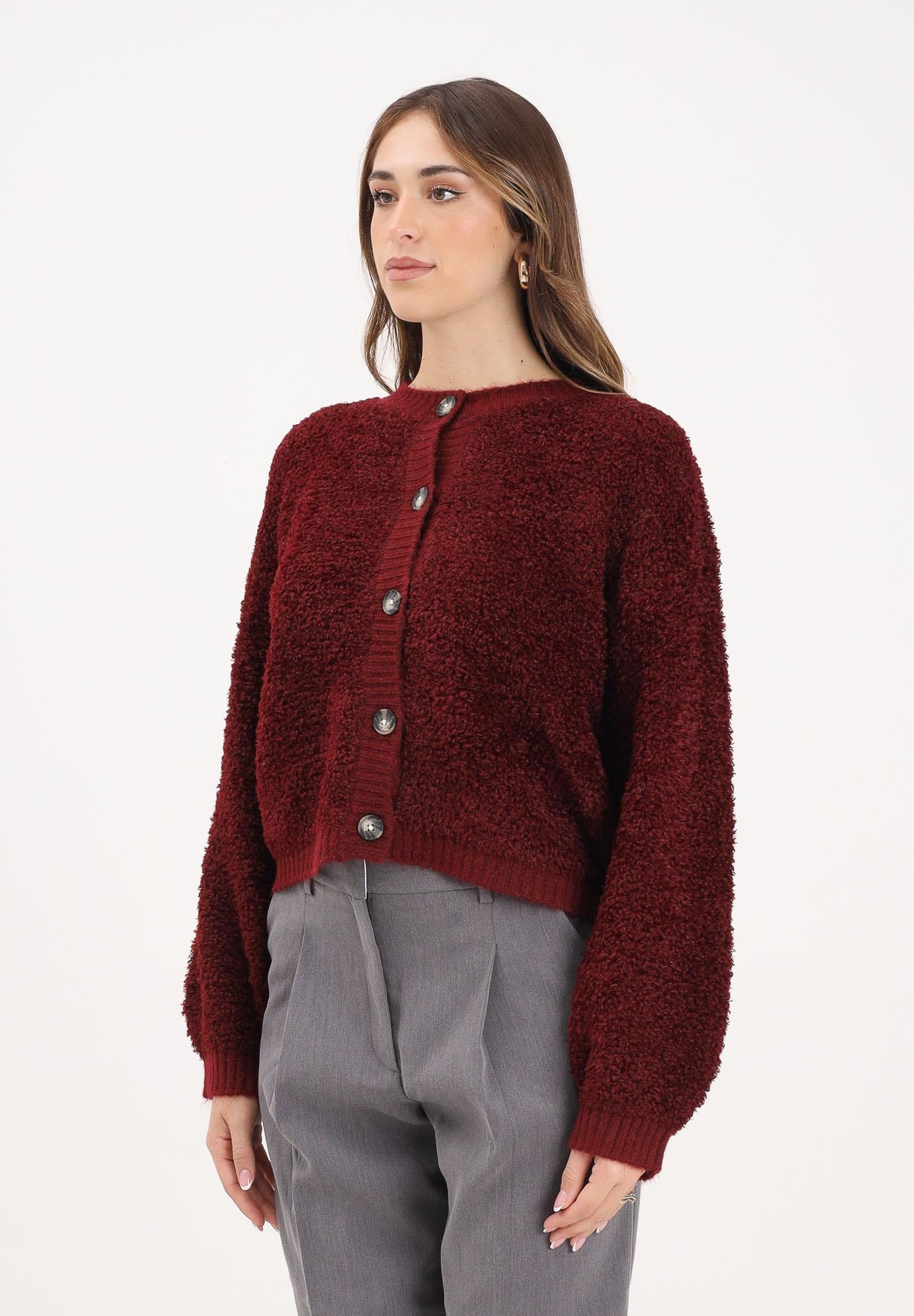 JDY Cardigan bordeaux da donna in maglia bouclé 15337012 Cabernet JDY