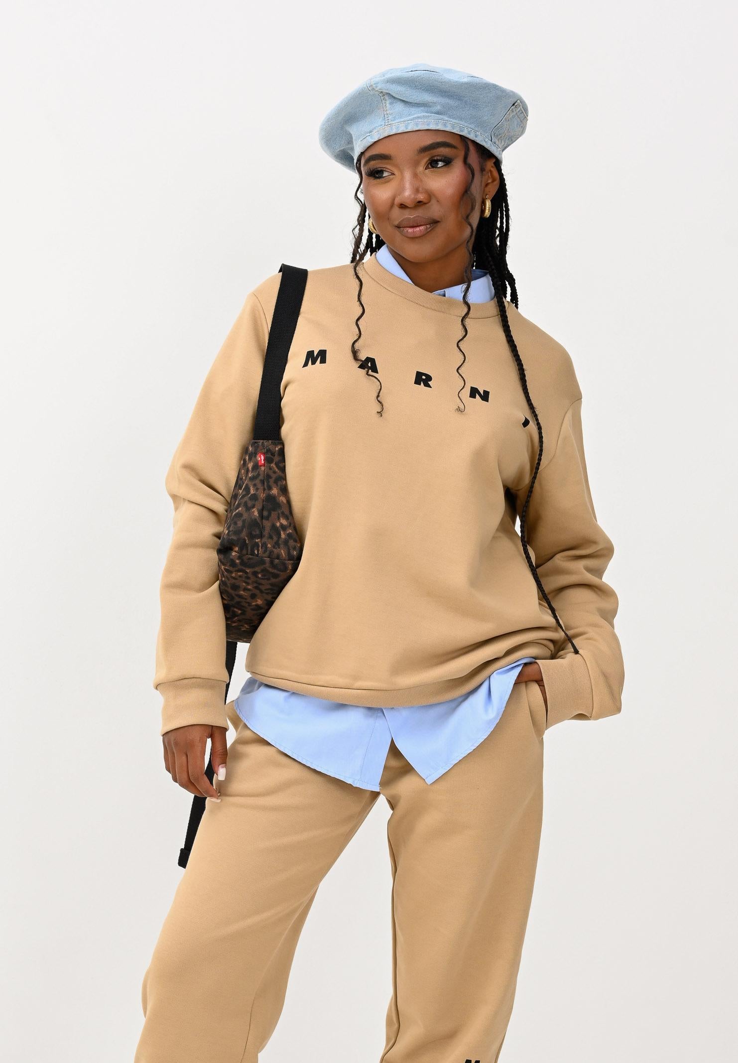 MARNI Felpa girocollo beige per donna, ragazzi e bambini con logo istituzionale M01612M00V0 0M715 MARNI