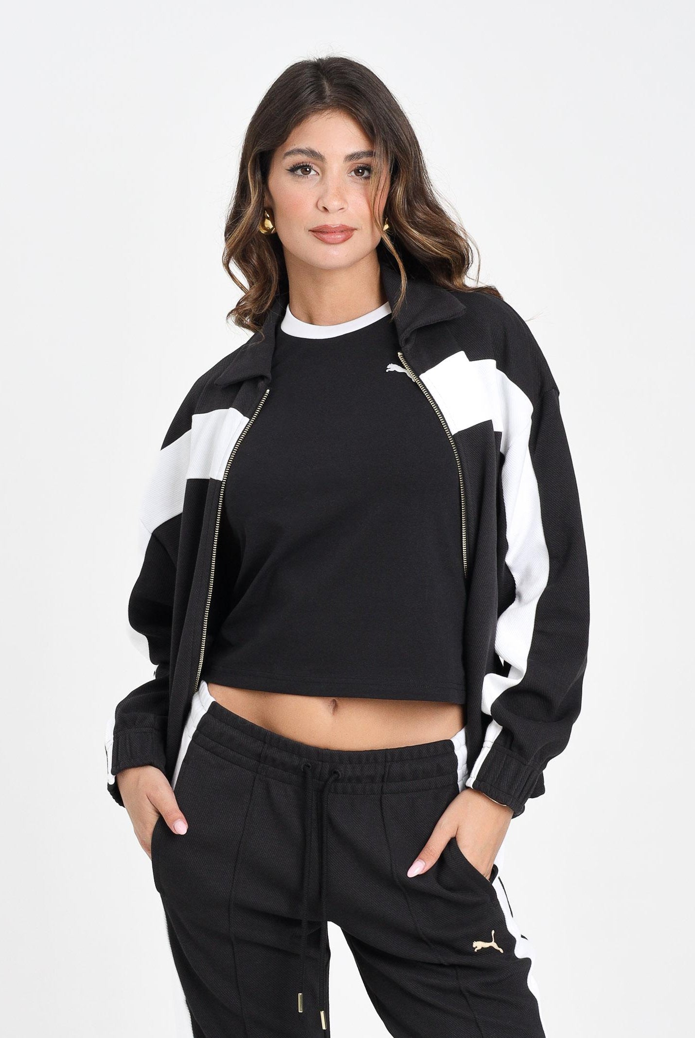 PUMA Felpa con zip T7 nera da donna 632137 01 PUMA