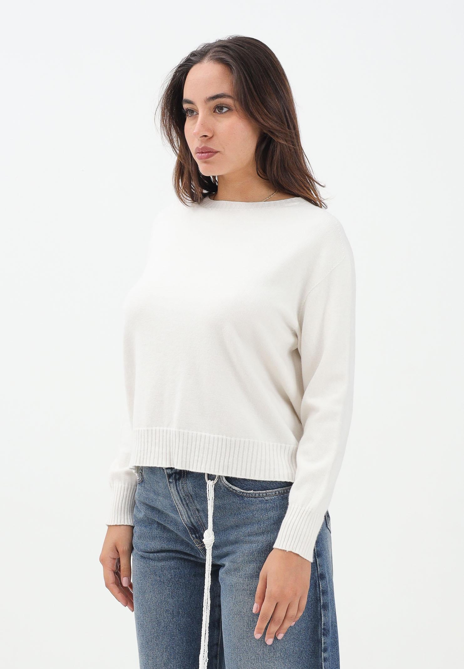 VICOLO Maglioncino girocollo panna da donna con dettagli cut-out sul retro 77064F FU02 VICOLO