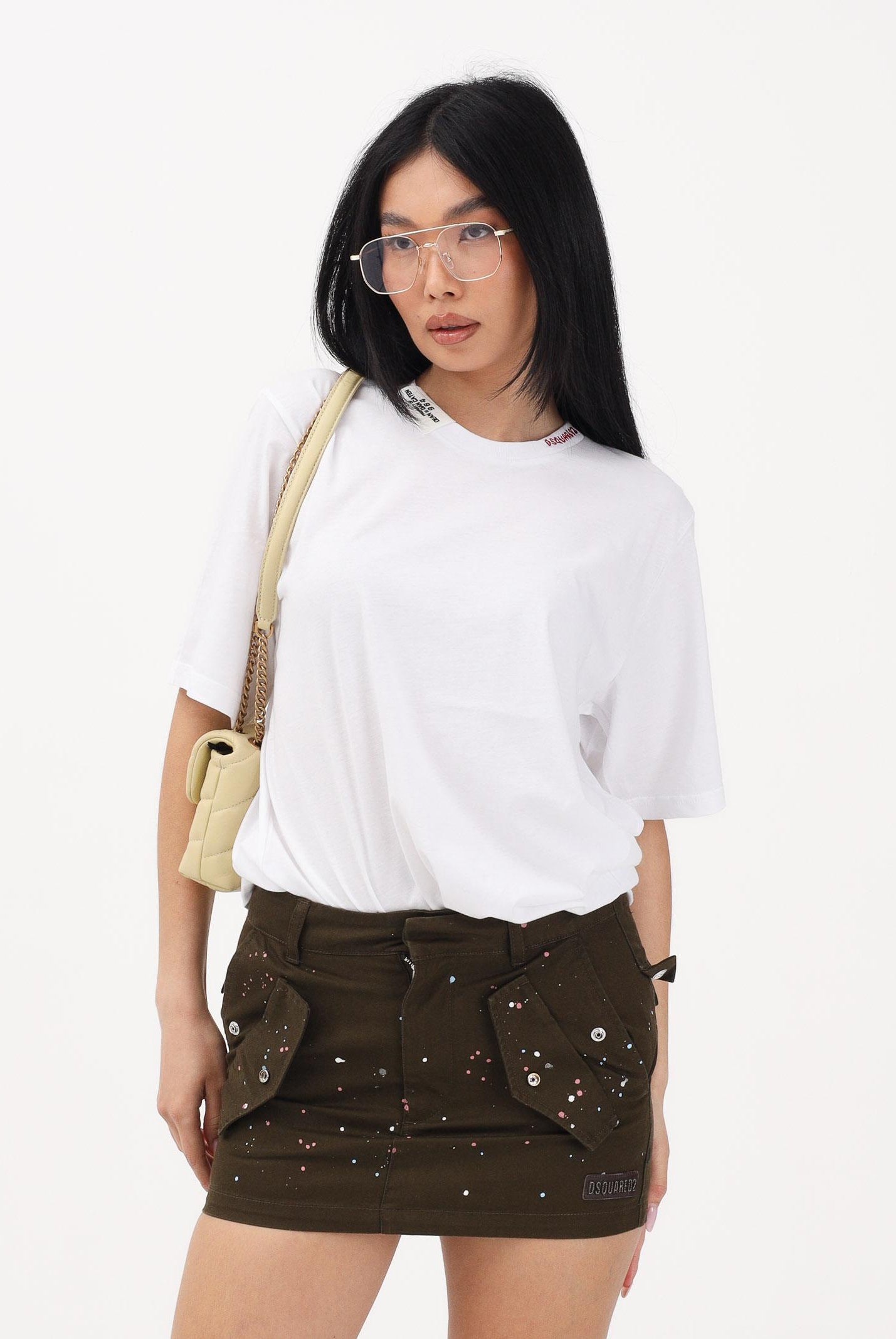 DSQUARED2 T-shirt a manica corta bianca per donna, ragazzi e bambini con logo al collo DQ3161D0AGP DQ100 DSQUARED2