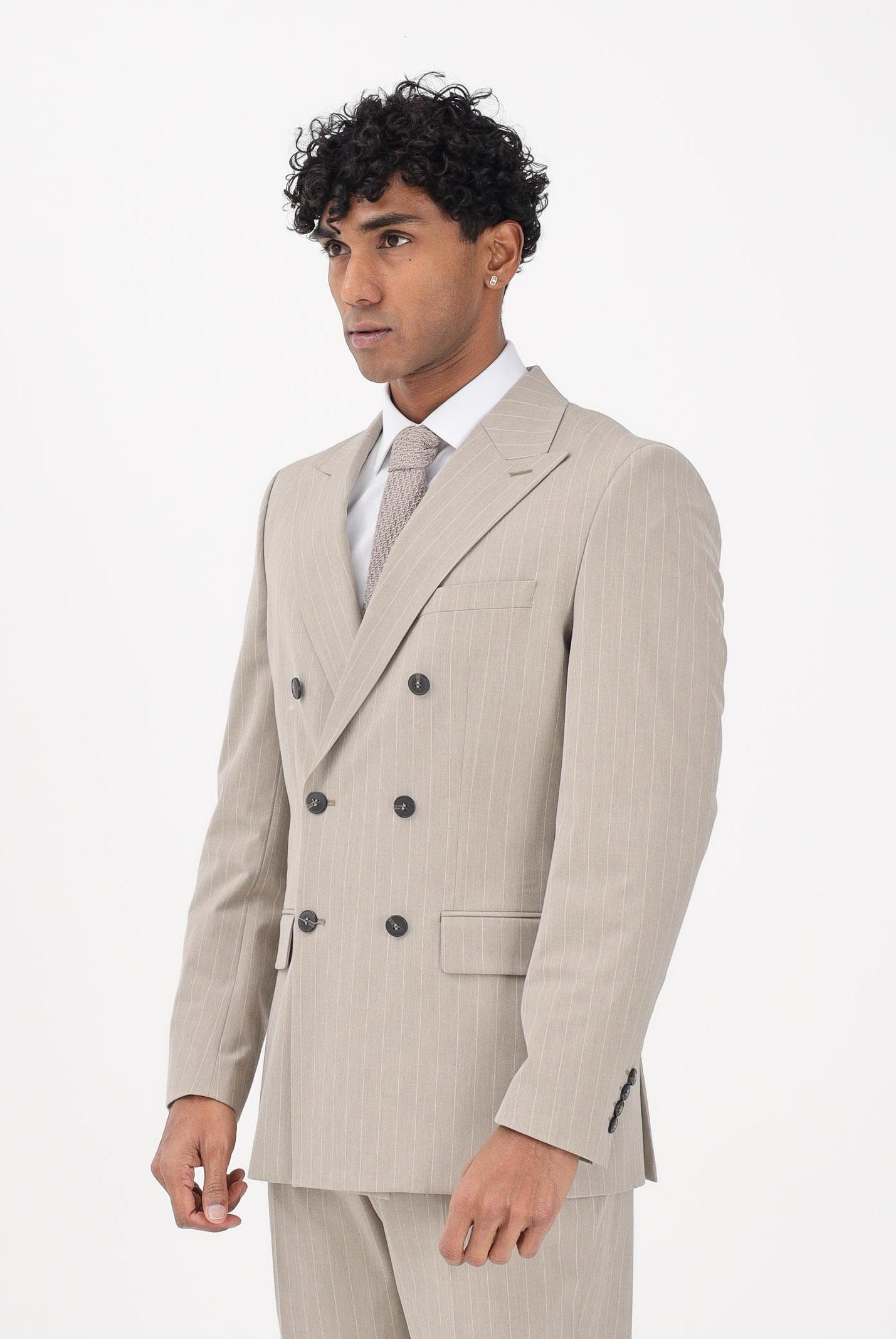 SELECTED HOMME Giacca doppiopetto beige da uomo con motivo gessato 16100151 SA SELECTED HOMME