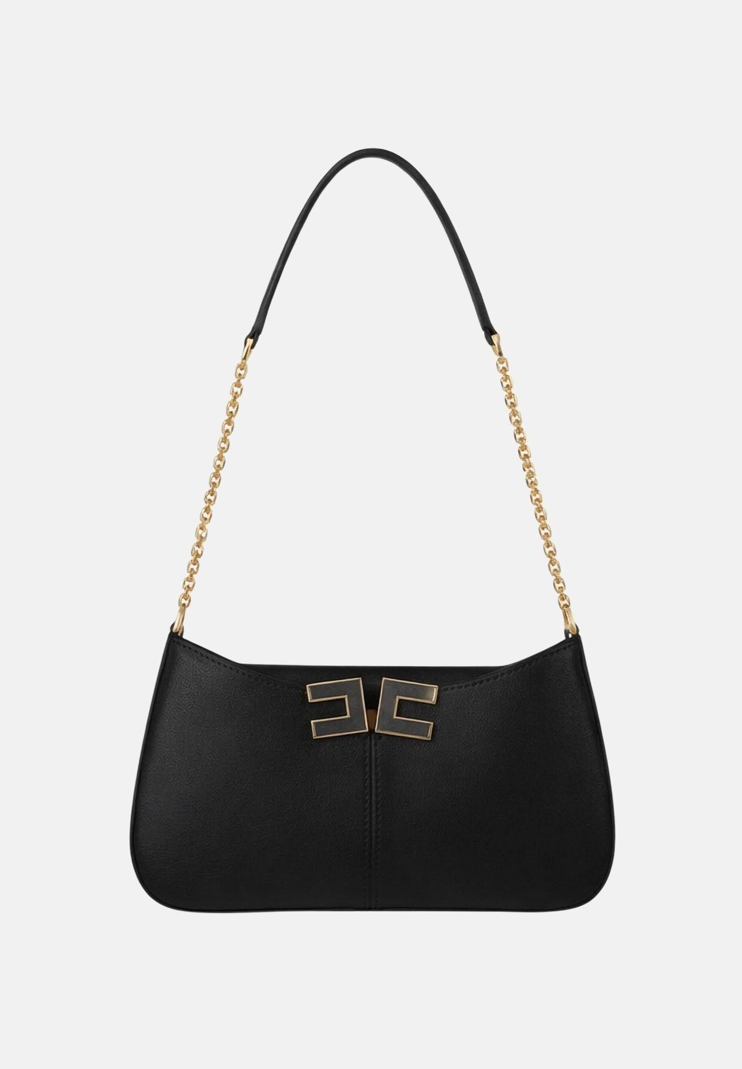 ELISABETTA FRANCHI Borsa a spalla nera da donna con dettaglio logo BS93A61E2 110 ELISABETTA FRANCHI