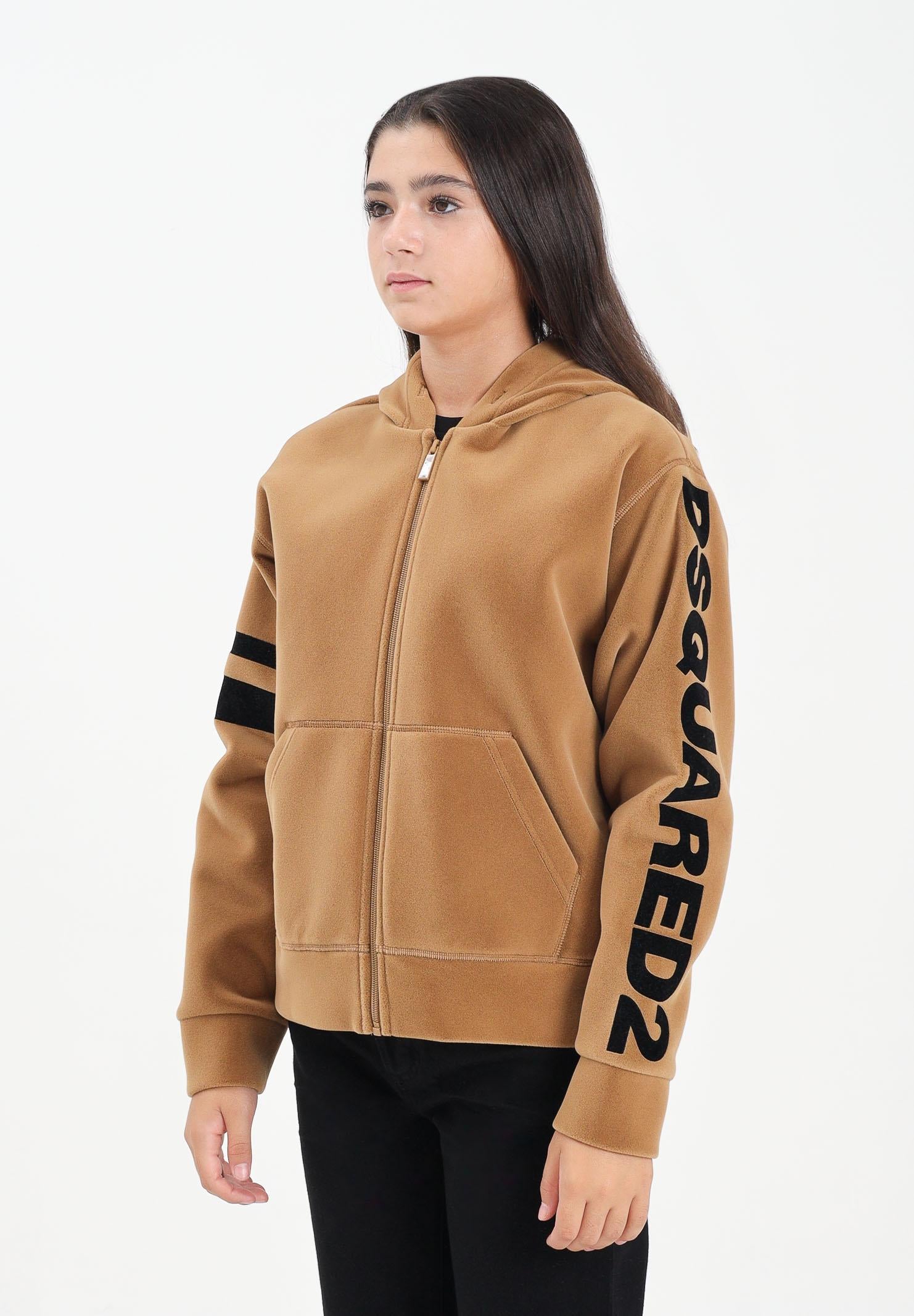 DSQUARED2 Felpa con zip beige per donna, ragazzi e bambini in neoprene floccato DQ3001D0AF8 DQ721 DSQUARED2