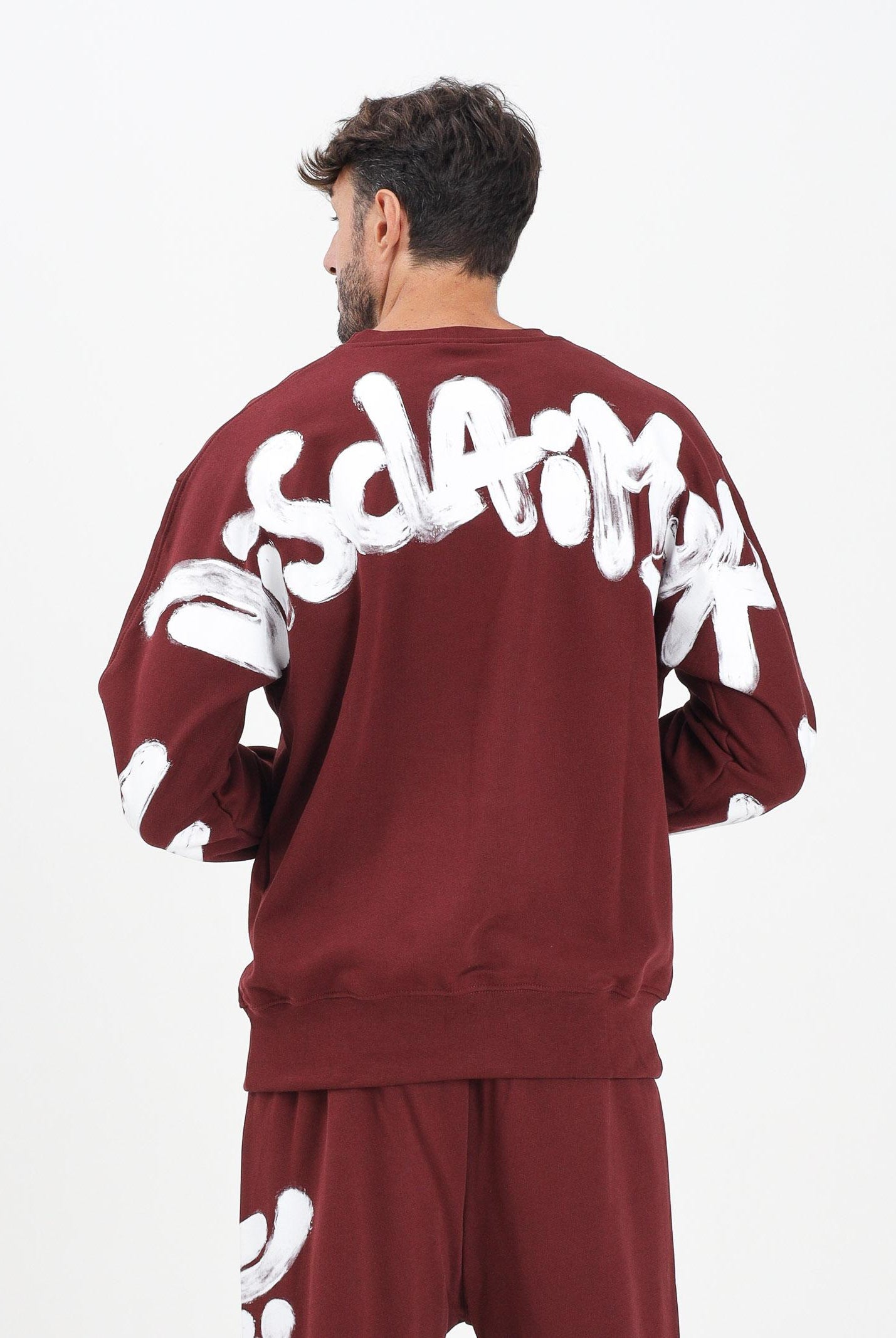 DISCLAIMER Felpa girocollo bordeaux da uomo con maxi stampa sul retro 25IDS55104 BO DISCLAIMER