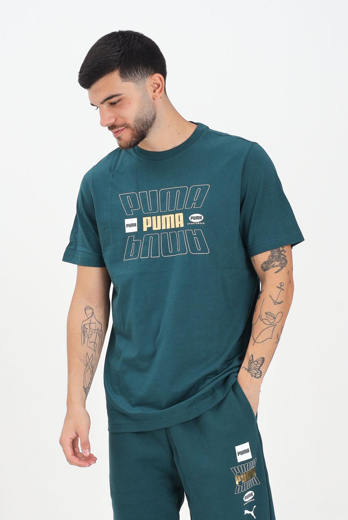PUMA T-shirt a manica corta verde da uomo con stampa logo 688189 75 PUMA