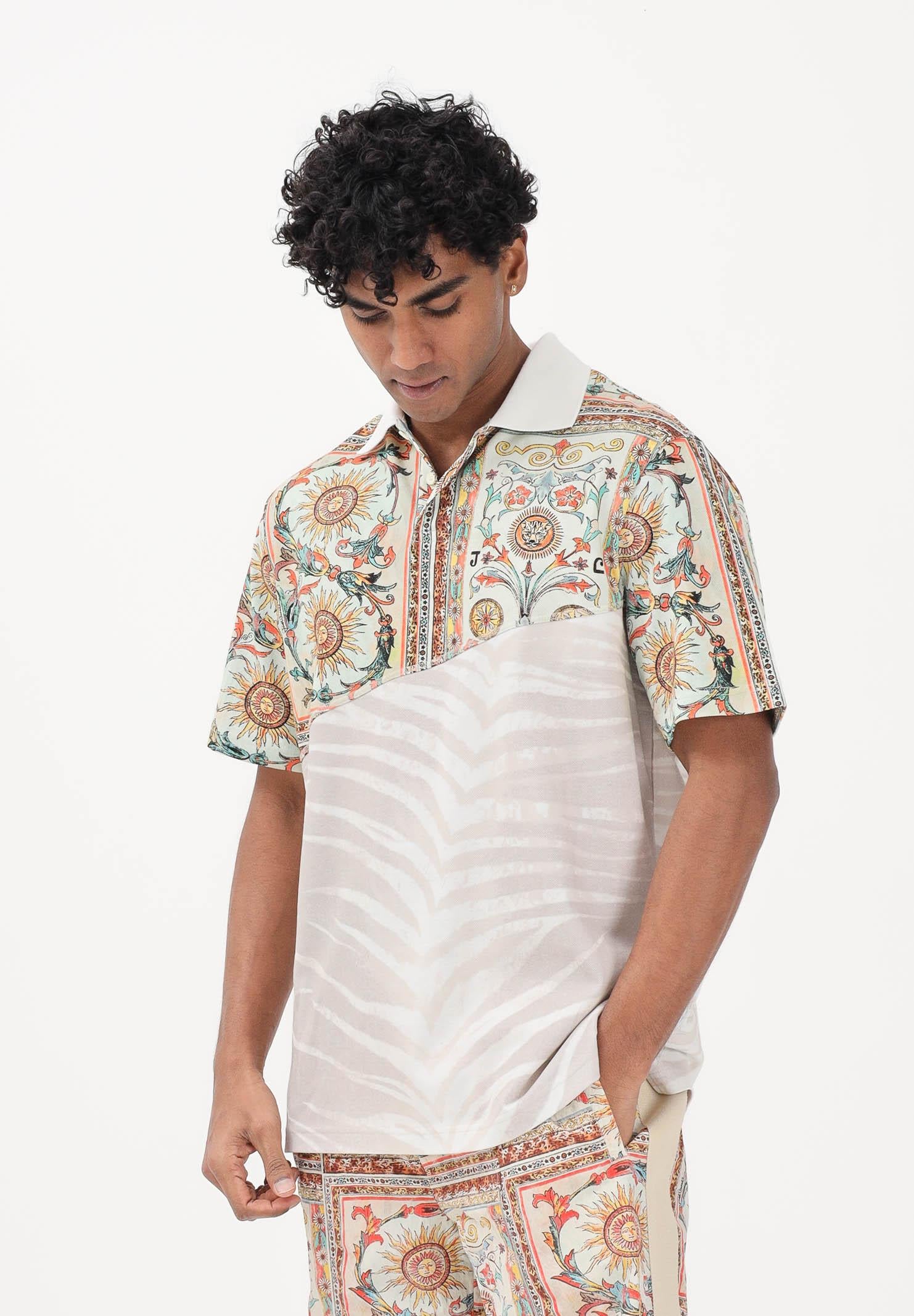 JUST CAVALLI Polo a manica corta avorio da uomo con stampa ornamentale 80OAGE09CJ116 R85 JUST CAVALLI