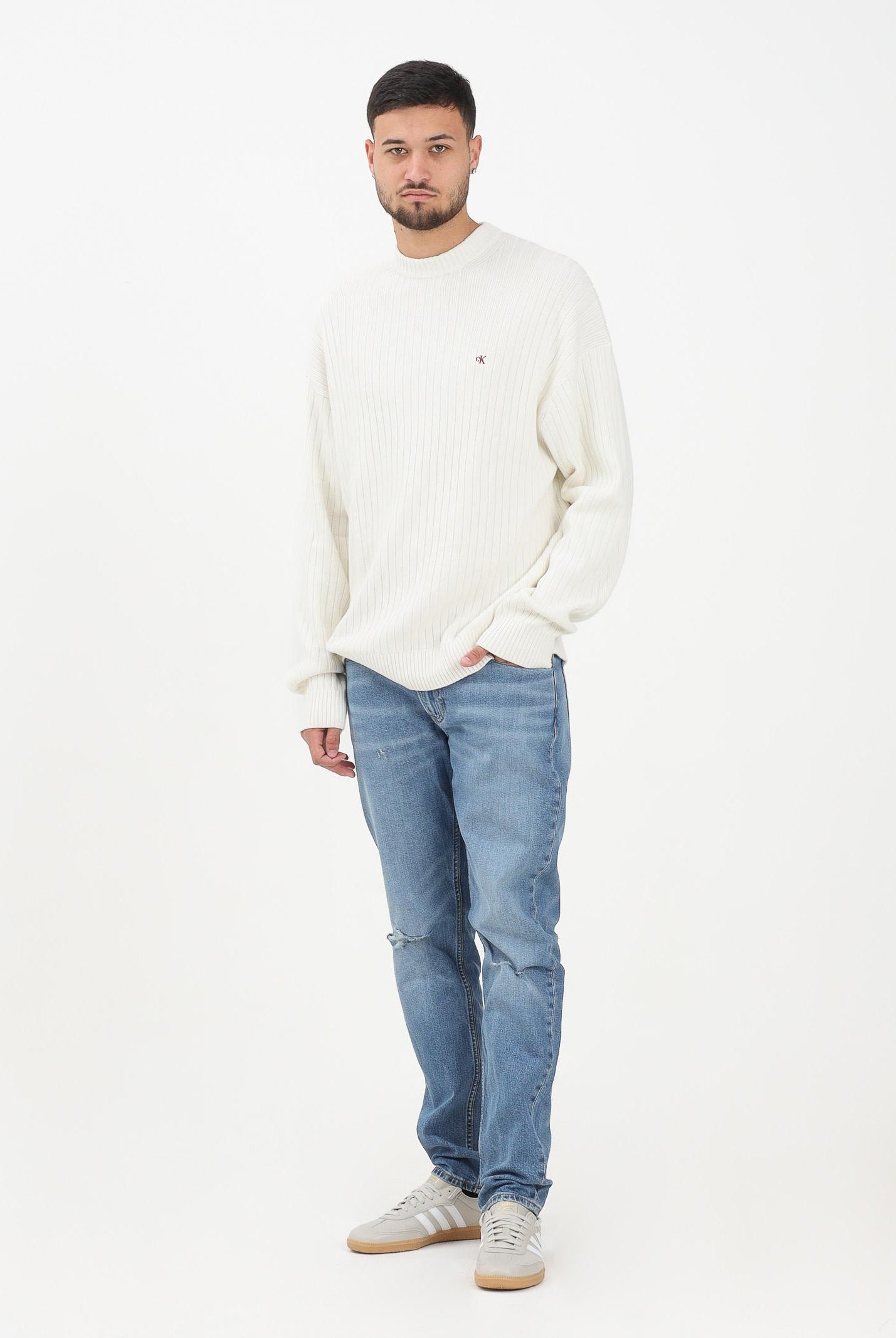 CALVIN KLEIN JEANS Jeans in denim blu chiaro con lavaggio delavé da uomo LV04LB780GRDC  CALVIN KLEIN JEANS