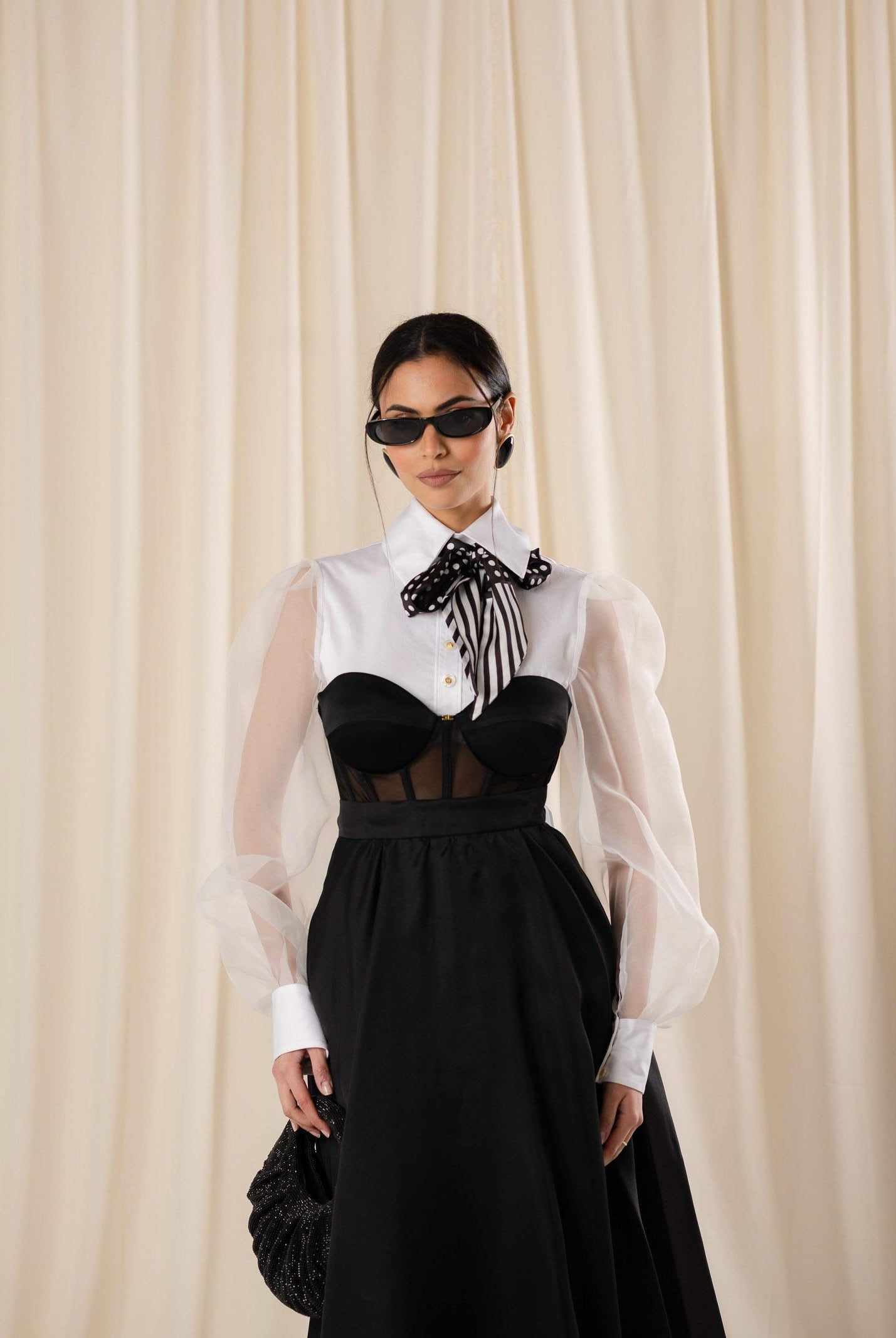 ELISABETTA FRANCHI Camicia crop bianca da donna con maniche dai volumi balloon CA14461E2 100 ELISABETTA FRANCHI