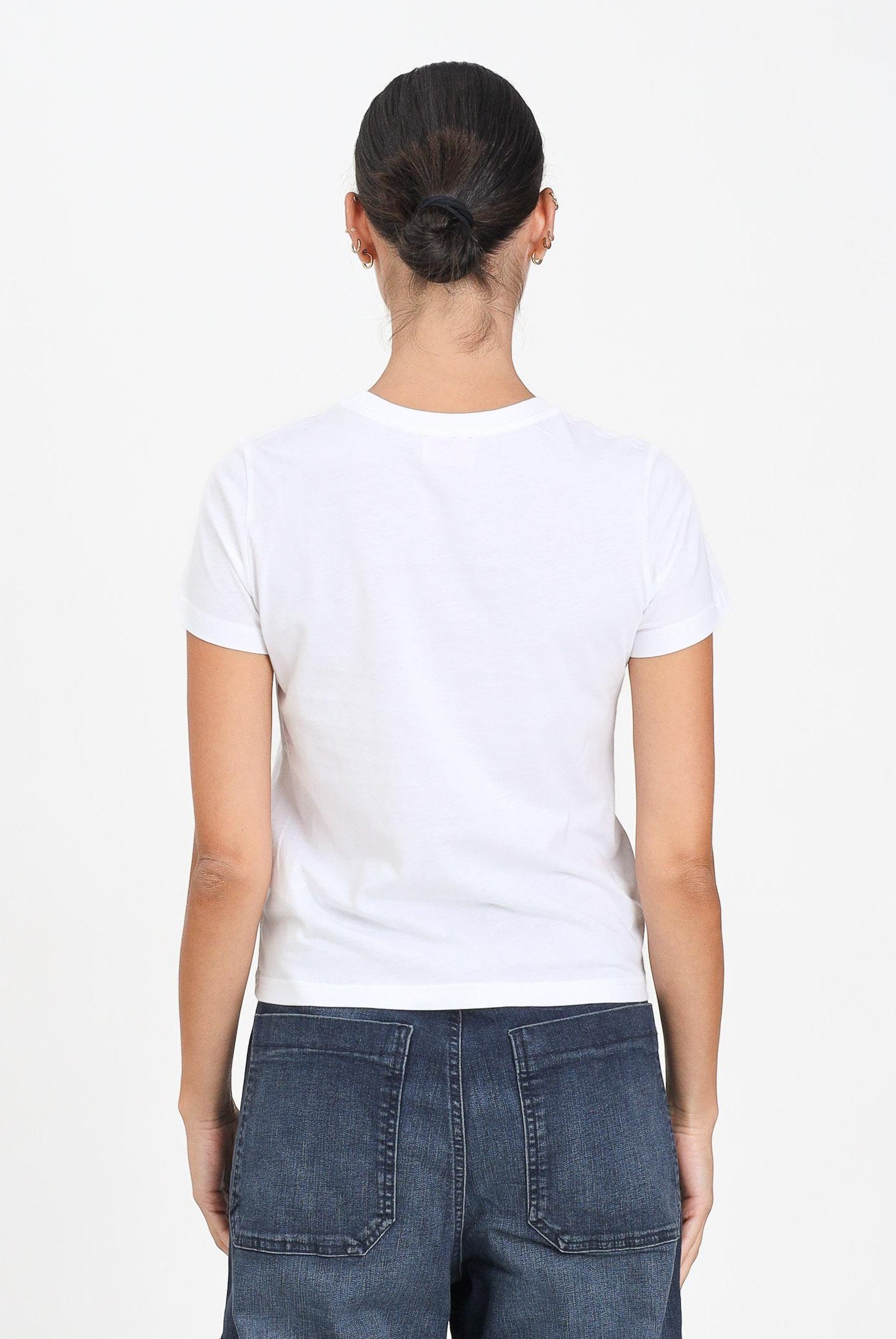 DIESEL T-shirt a manica corta bianca per donna e ragazze con logo in paillettes J02371KYAUN K100 DIESEL