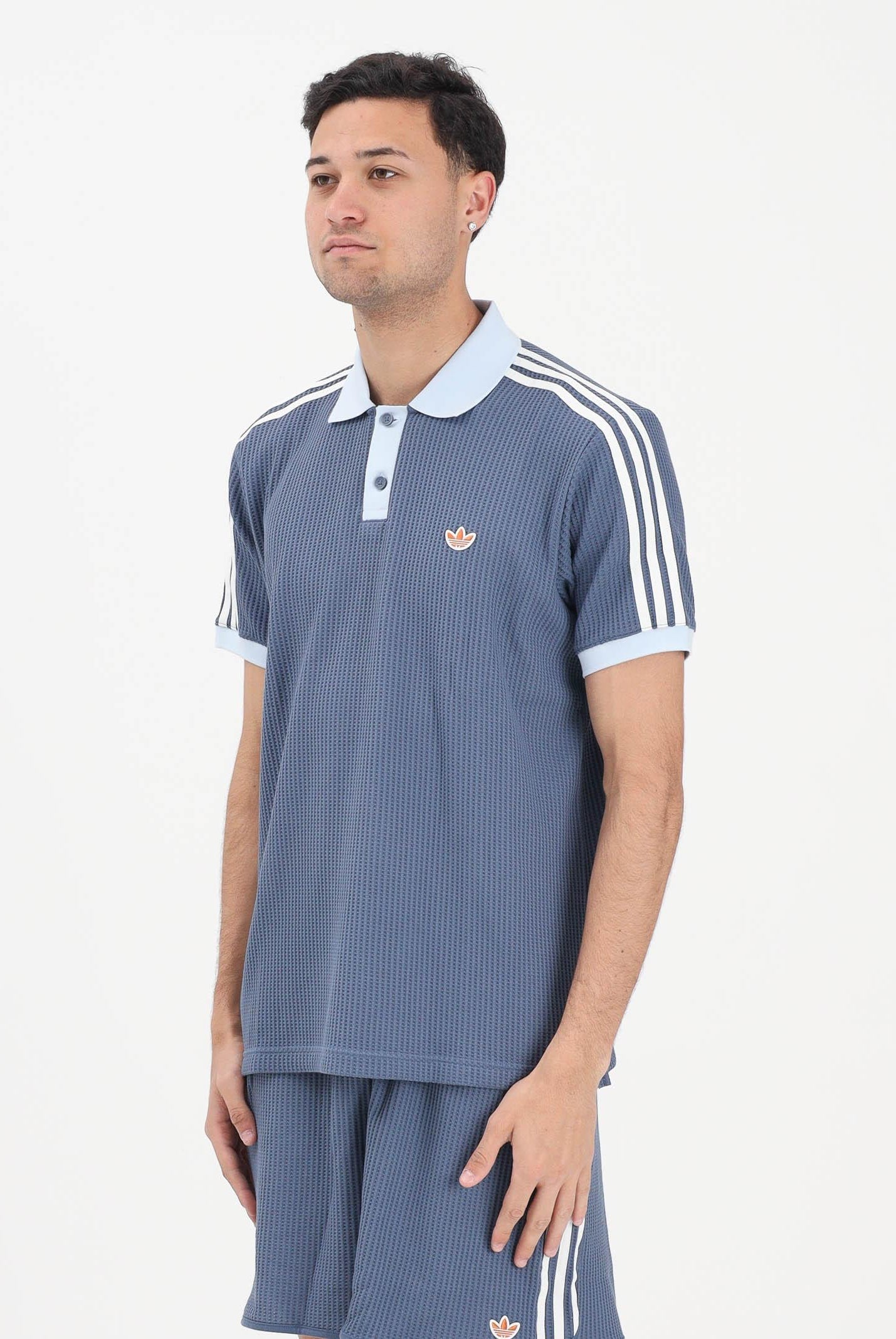 ADIDAS ORIGINALS Polo a manica corta WAFFLE KNIT blu soft da uomo KX1230 . ADIDAS ORIGINALS