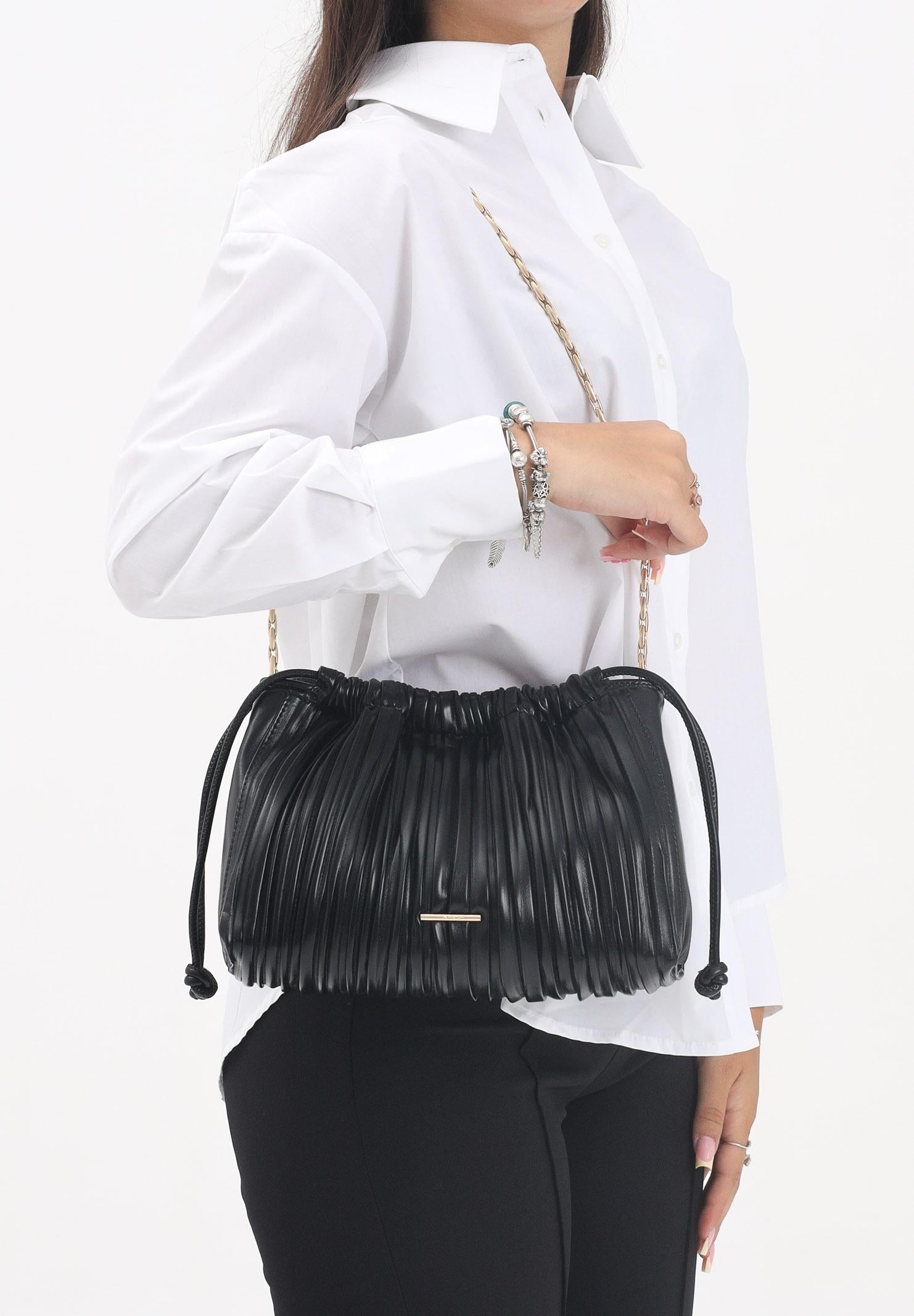 CALVIN KLEIN Borsa a spalla nera da donna in ecopelle plissettata LV04F3076G UB1 CALVIN KLEIN