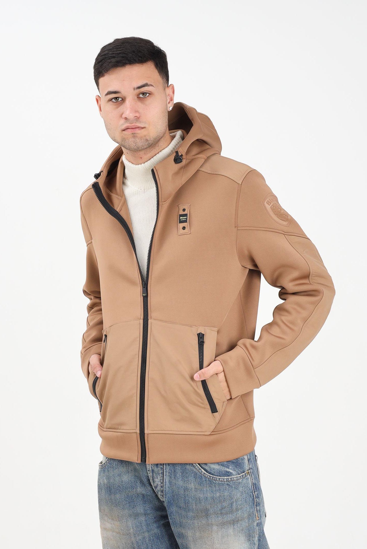 BLAUER Felpa con cappuccio SCUBA SURFACE tabacco da uomo 25WBLUF02253-004745 343 BLAUER