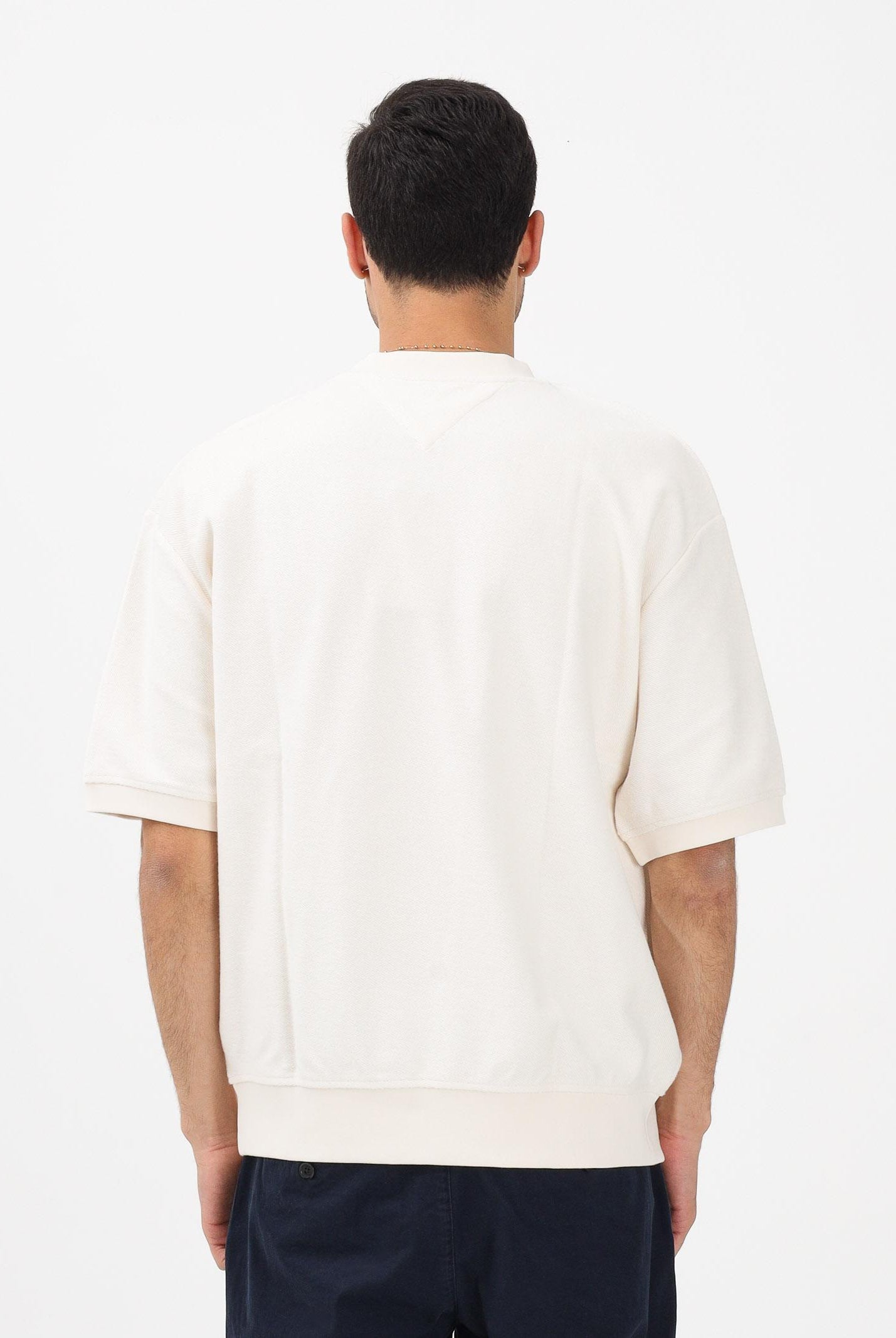 TOMMY HILFIGER T-shirt a manica corta panna da uomo con ricamo logo MW0MW41430 Z00 TOMMY HILFIGER