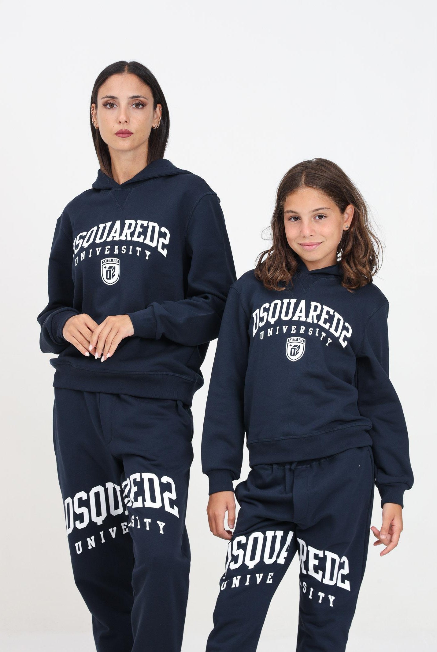 Felpa con cappuccio blu per donna e bambina rifinita da logo stile college DQ2466D0094 DQ866 DSQUARED2