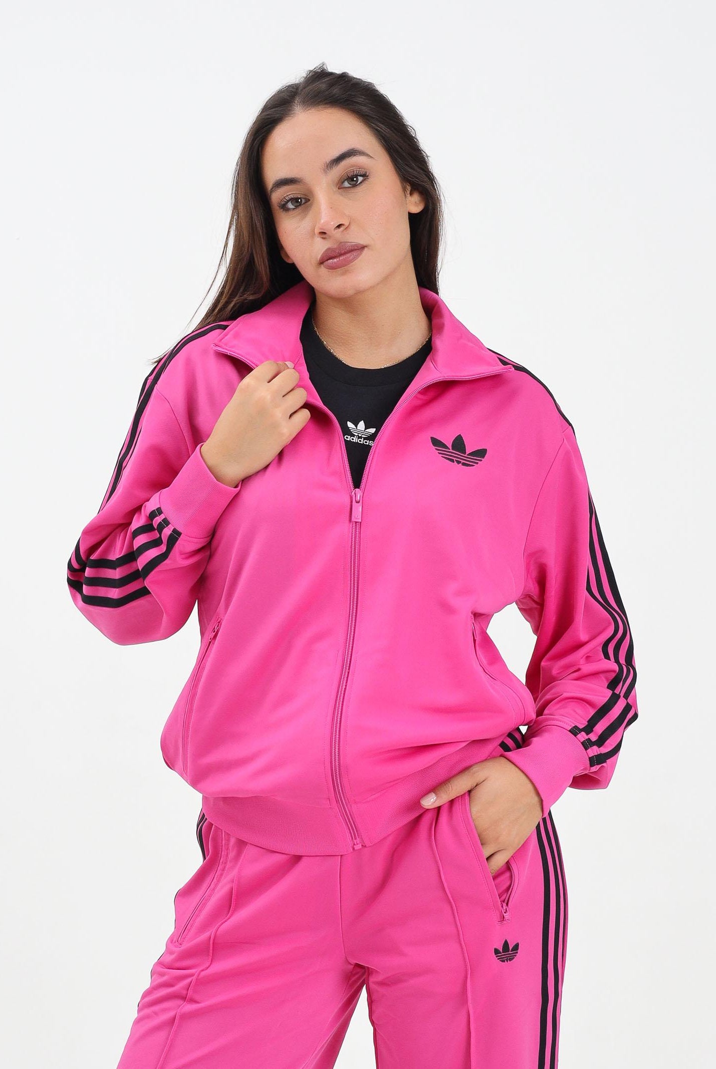 ADIDAS ORIGINALS Felpa con zip adicolor Classic Firebird Loose fucsia da donna JX7866 ADIDAS ORIGINALS
