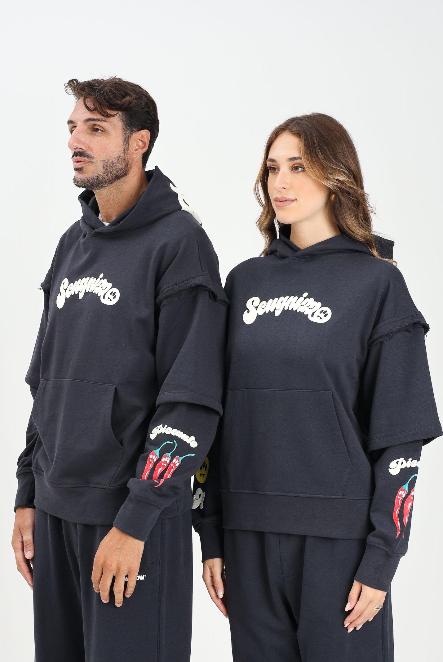 BARROW Felpa con cappuccio grigia per uomo e donna con stampa ironica F5BWUAHS075 251 BARROW