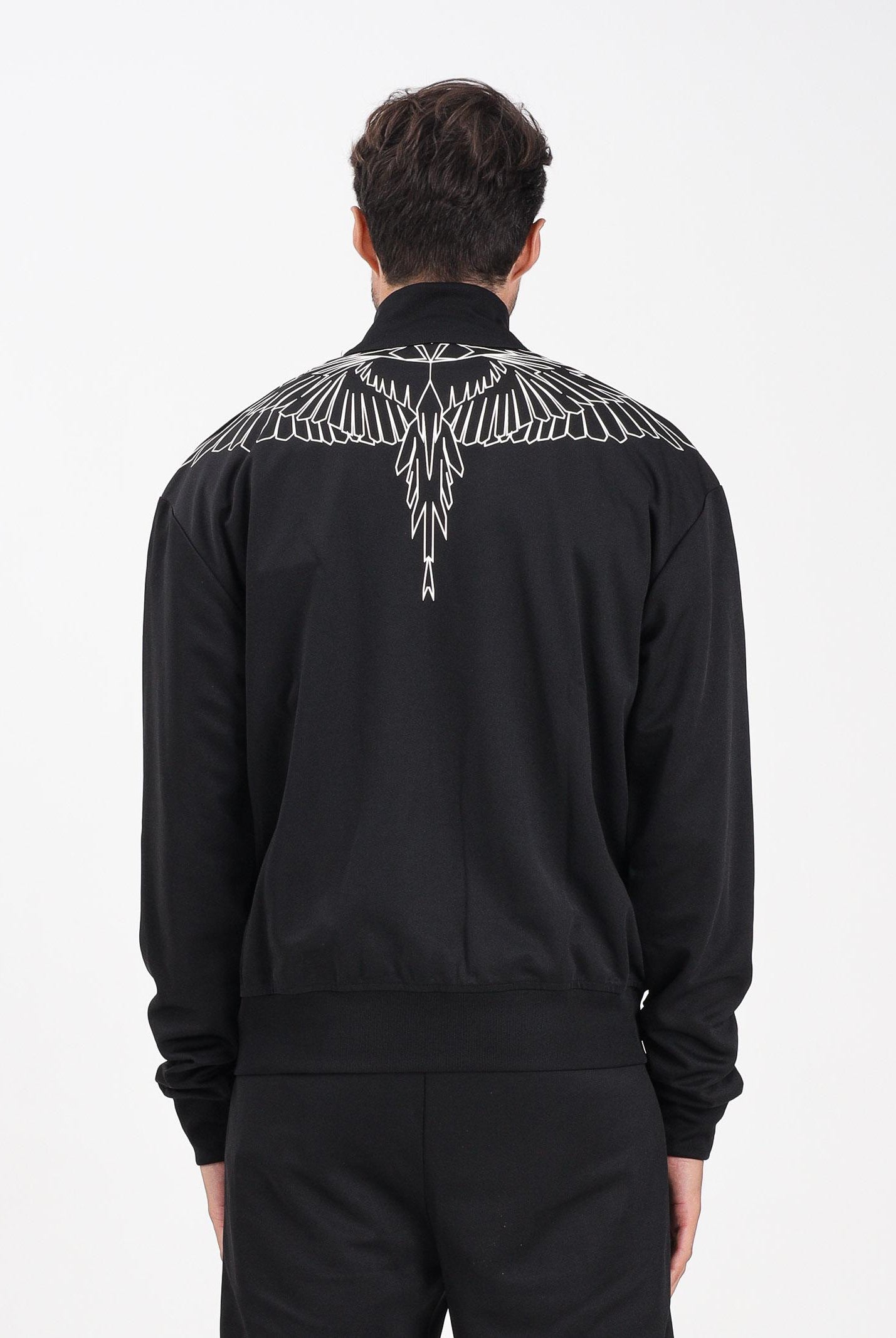 MARCELO BURLON COUNTY OF MILAN Felpa con zip nera da uomo caratterizzata da stampa grafica di ali F5CAMAJK020 110 MARCELO BURLON COUNTY OF MILAN