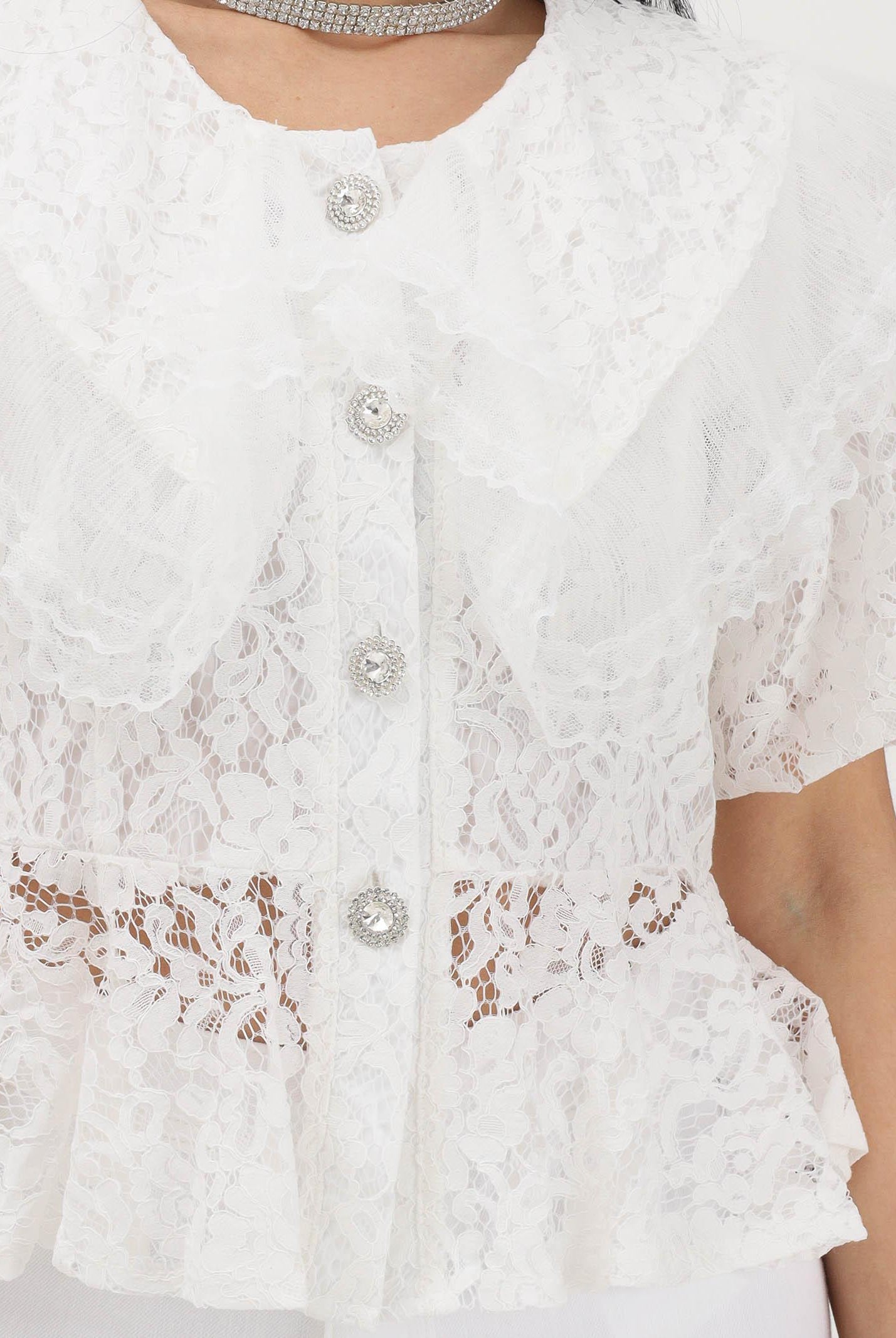 TPN Camicia a manica corta in pizzo bianco da donna FRODYCE232S6 D7 TPN