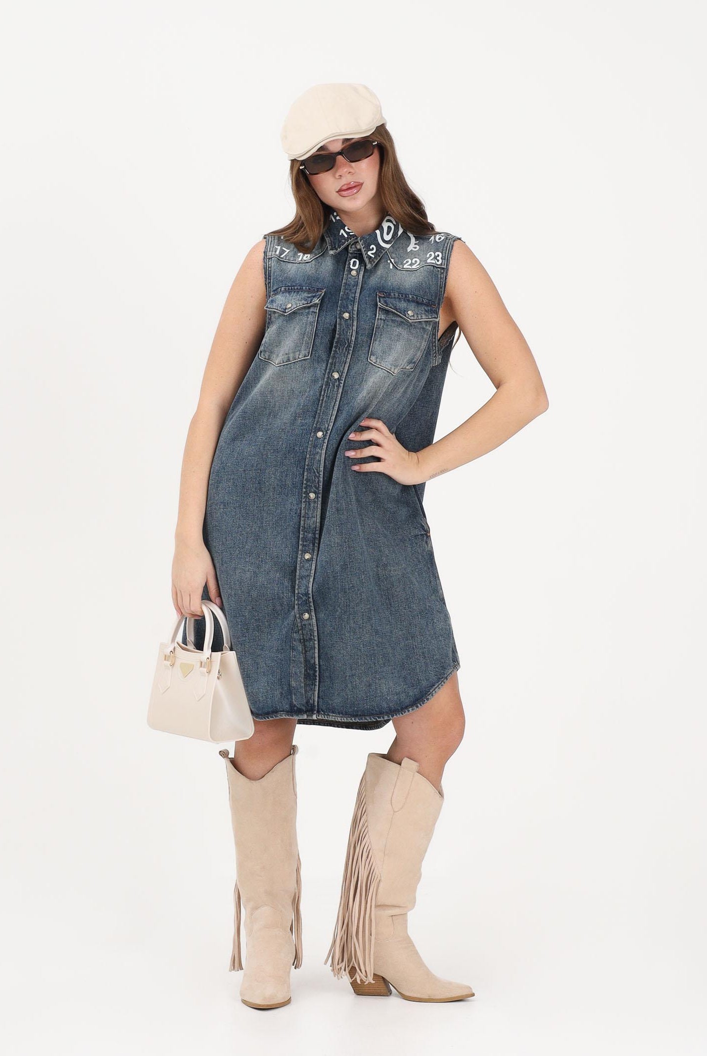 MAISON MARGIELA Abito in denim blu per donna, ragazze e bambine con stampa logo M60945MM06X M601 MAISON MARGIELA