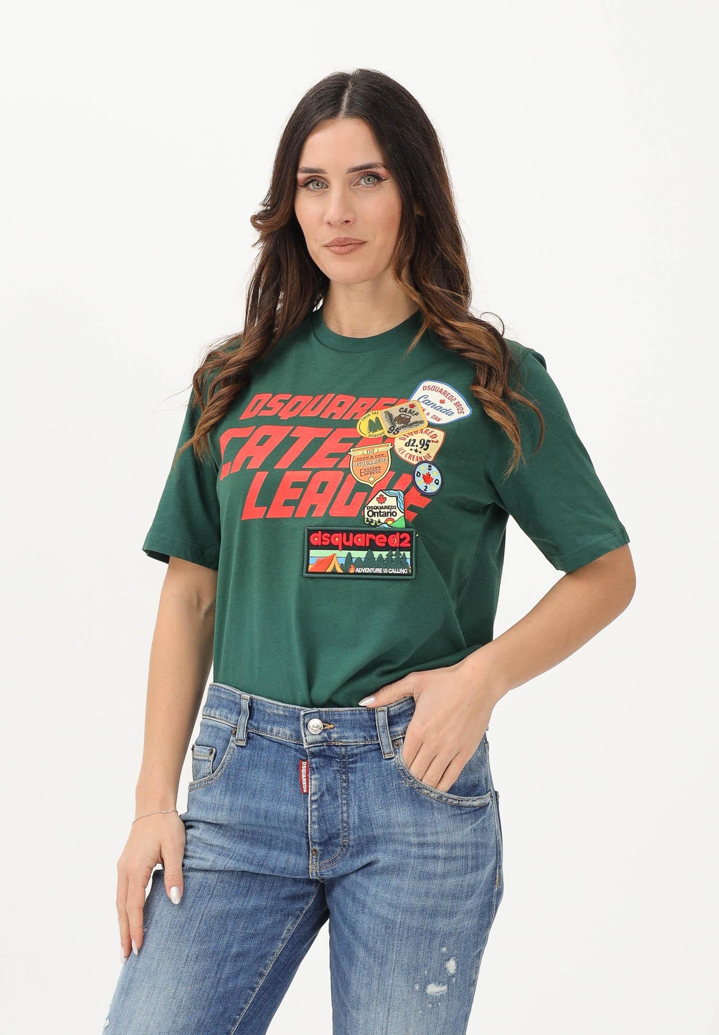 DSQUARED2 T-shirt a manica corta verde per donna, ragazzi e bambini con logo applicato e patch DQ3165D0ACD DQ522 DSQUARED2