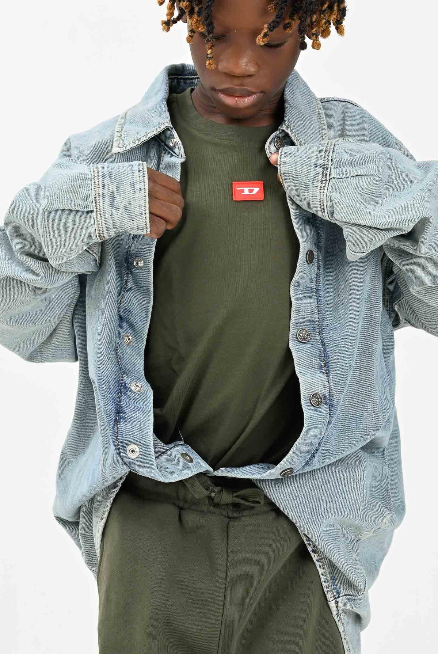 DIESEL T-shirt a manica corta verde militare per donna, ragazzi e bambini con logo J025010GRAI K513 DIESEL