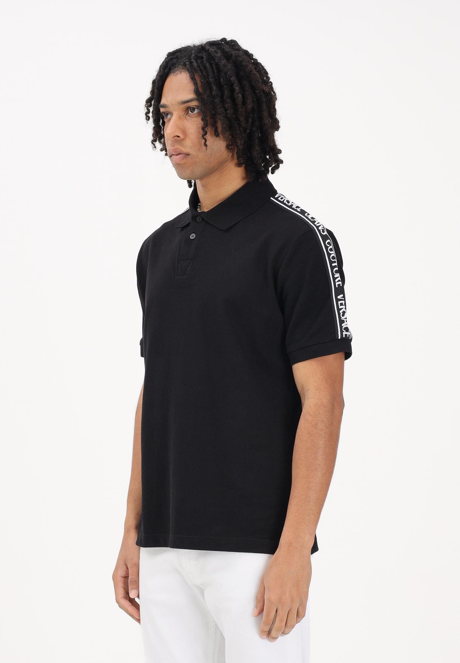 VERSACE JEANS COUTURE Polo a manica corta nera da uomo con spalle logate 80GAGT16CJ01T 899 VERSACE JEANS COUTURE
