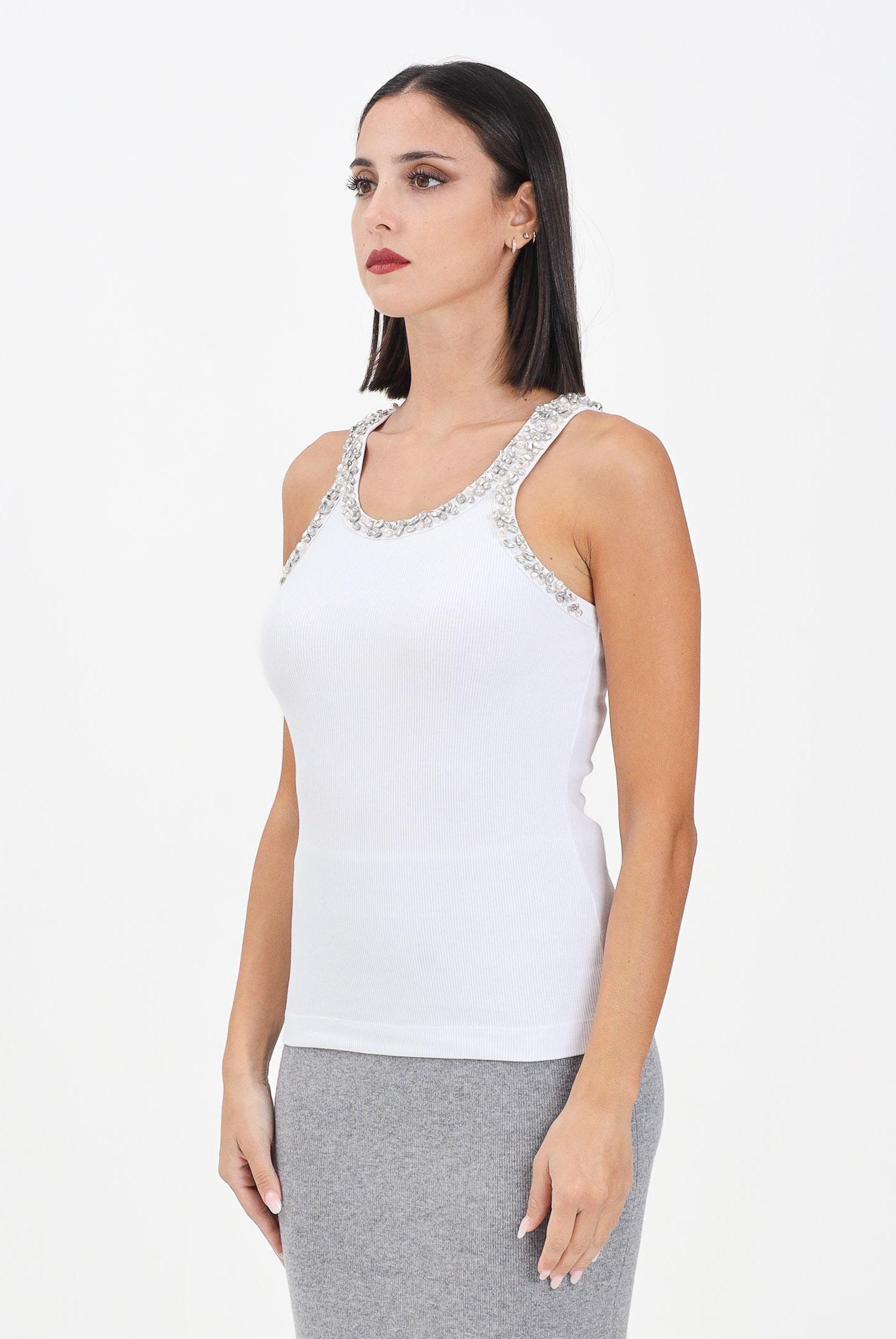 PINKO Canotta bianca da donna con ricami gioiello 104109A2TM Z04 PINKO