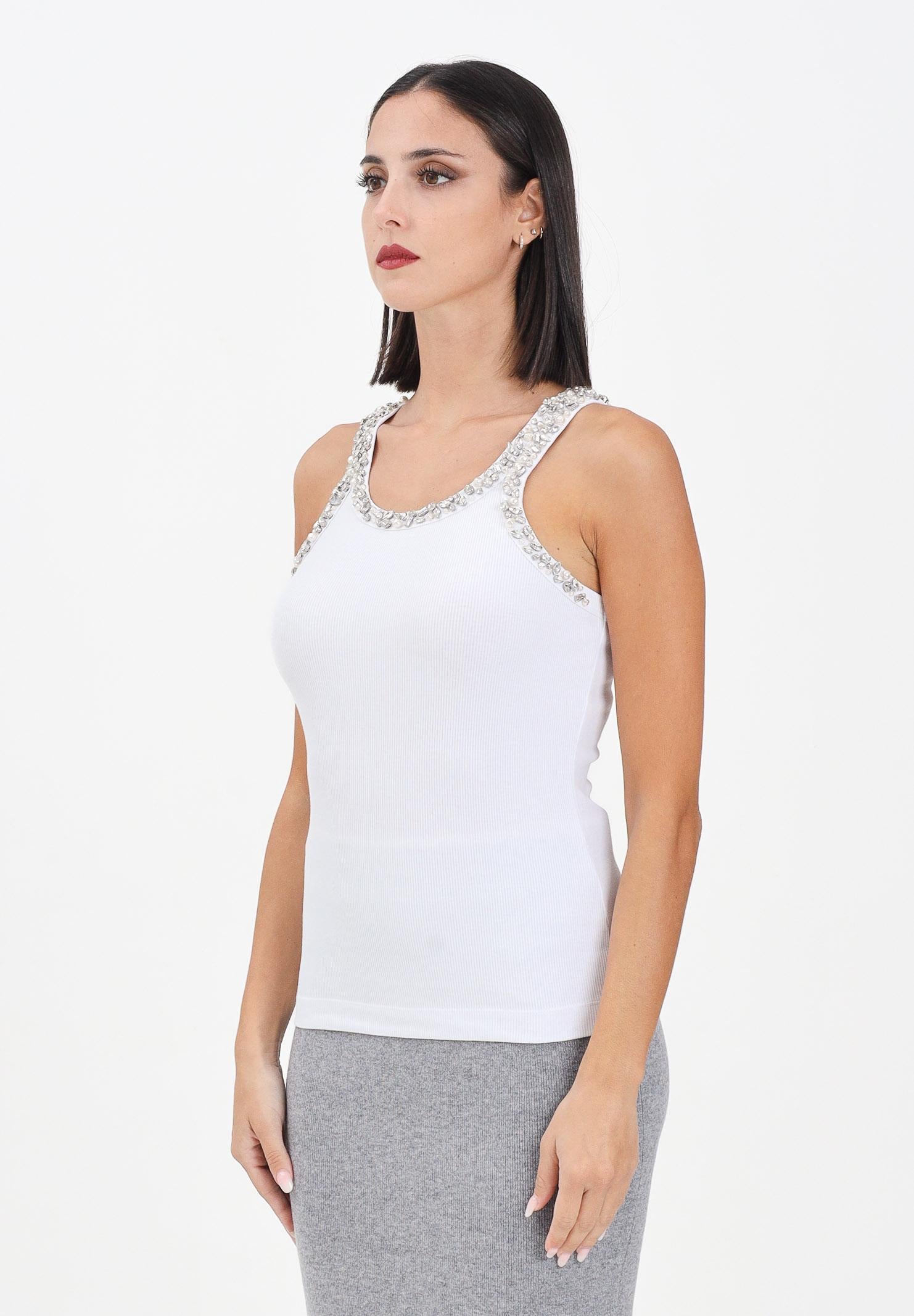 PINKO Canotta bianca da donna con ricami gioiello 104109A2TM Z04 PINKO