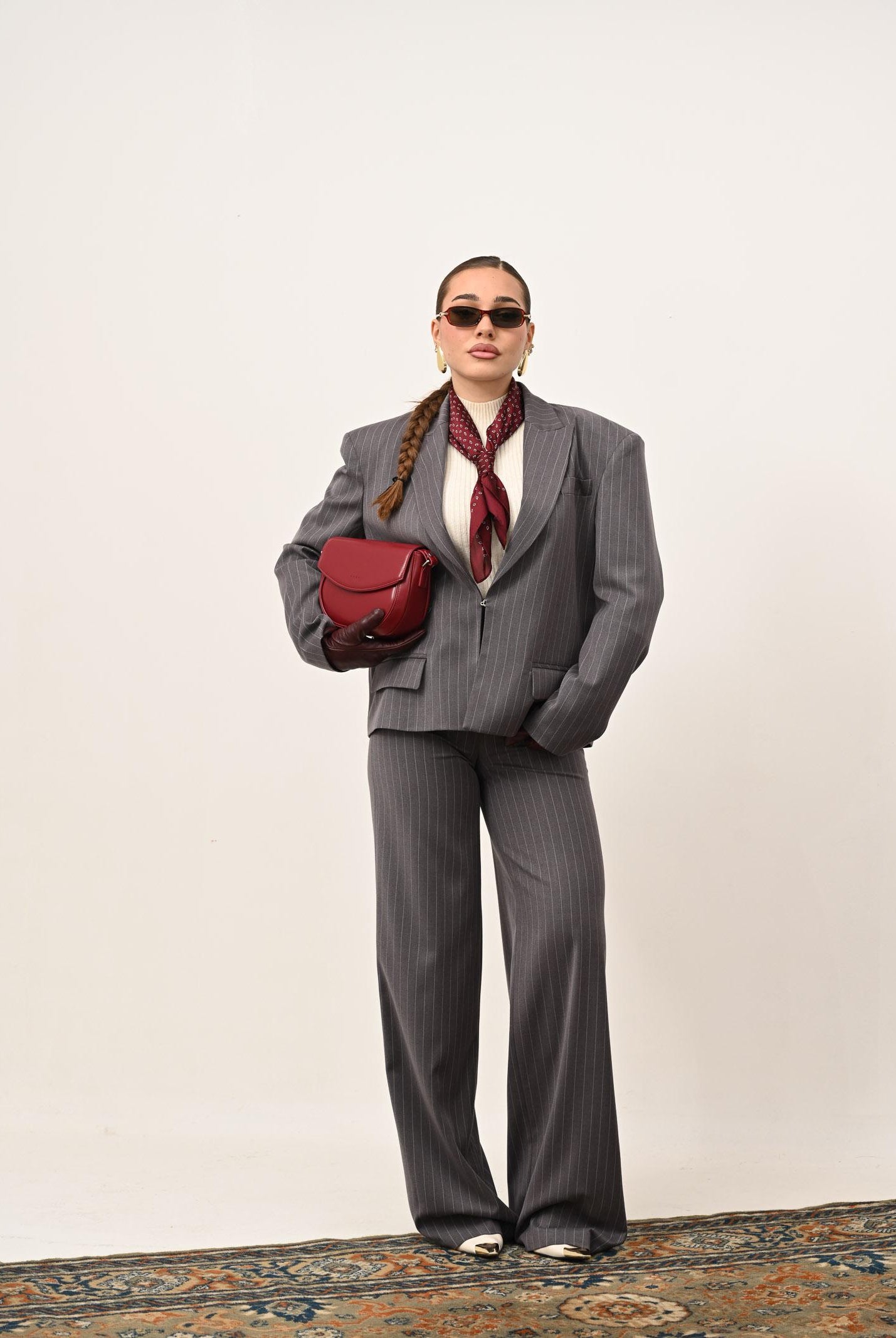 SANTAS Pantalone elegante POUVOIR grigio da donna con micro gessatura PV2626 GR SANTAS