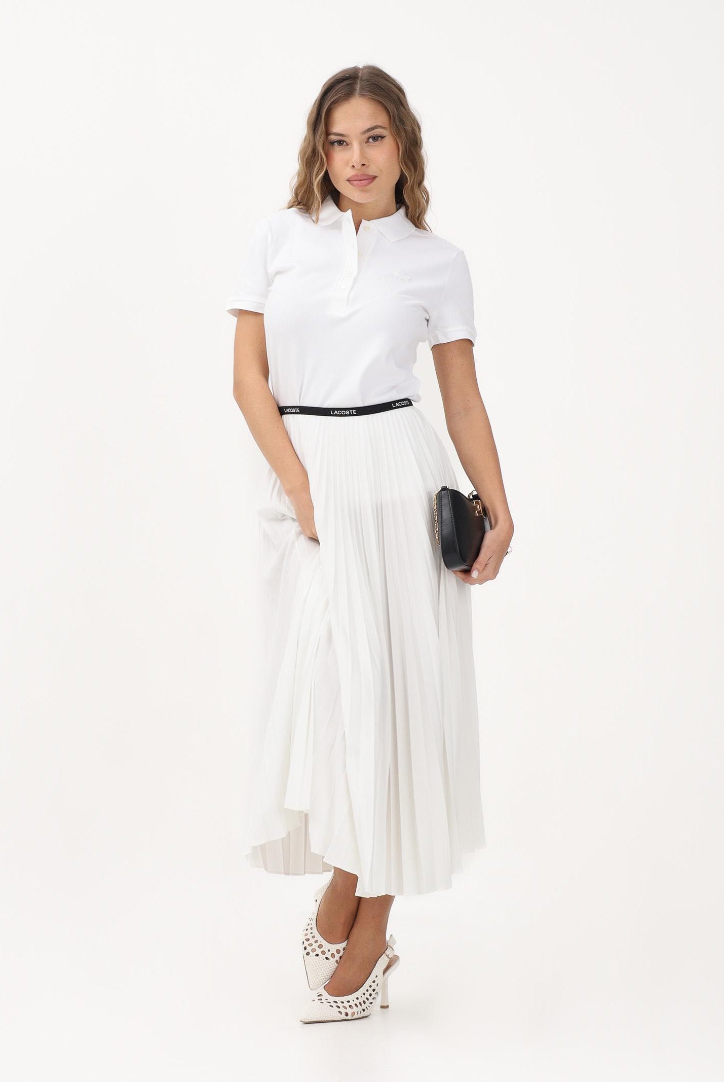LACOSTE Gonna midi pieghettata bianca da donna JF1402 70V LACOSTE