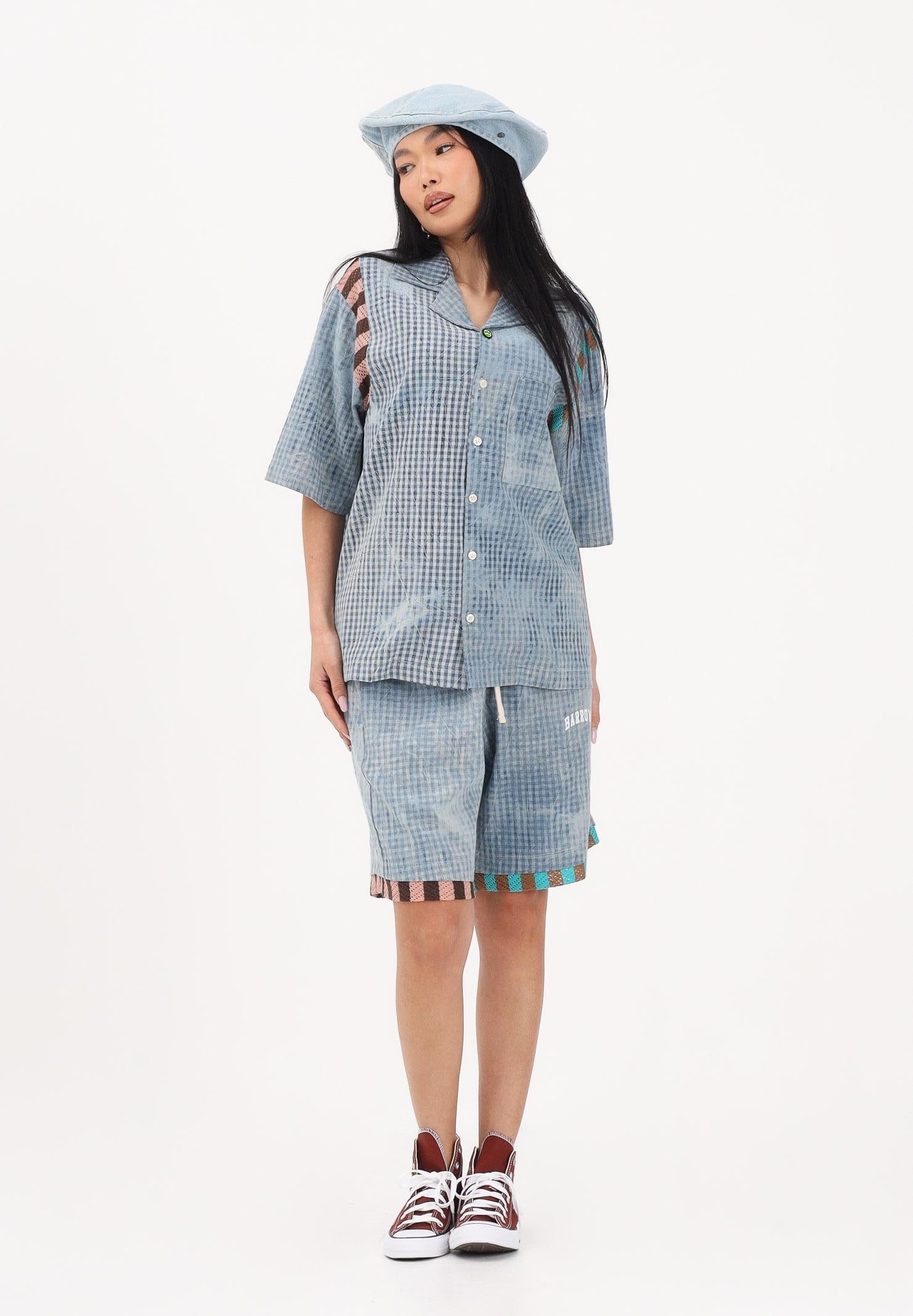 BARROW Shorts celeste per uomo e donna con stampa micro check S6BWUABE056 172 BARROW