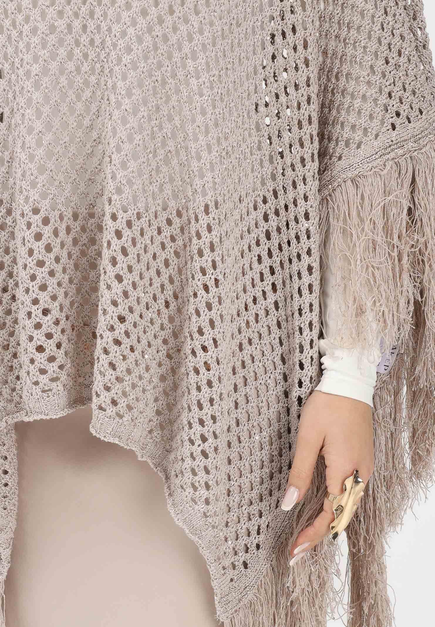 AKEP Mantella beige da donna con frange ACKD13039 V3 AKEP