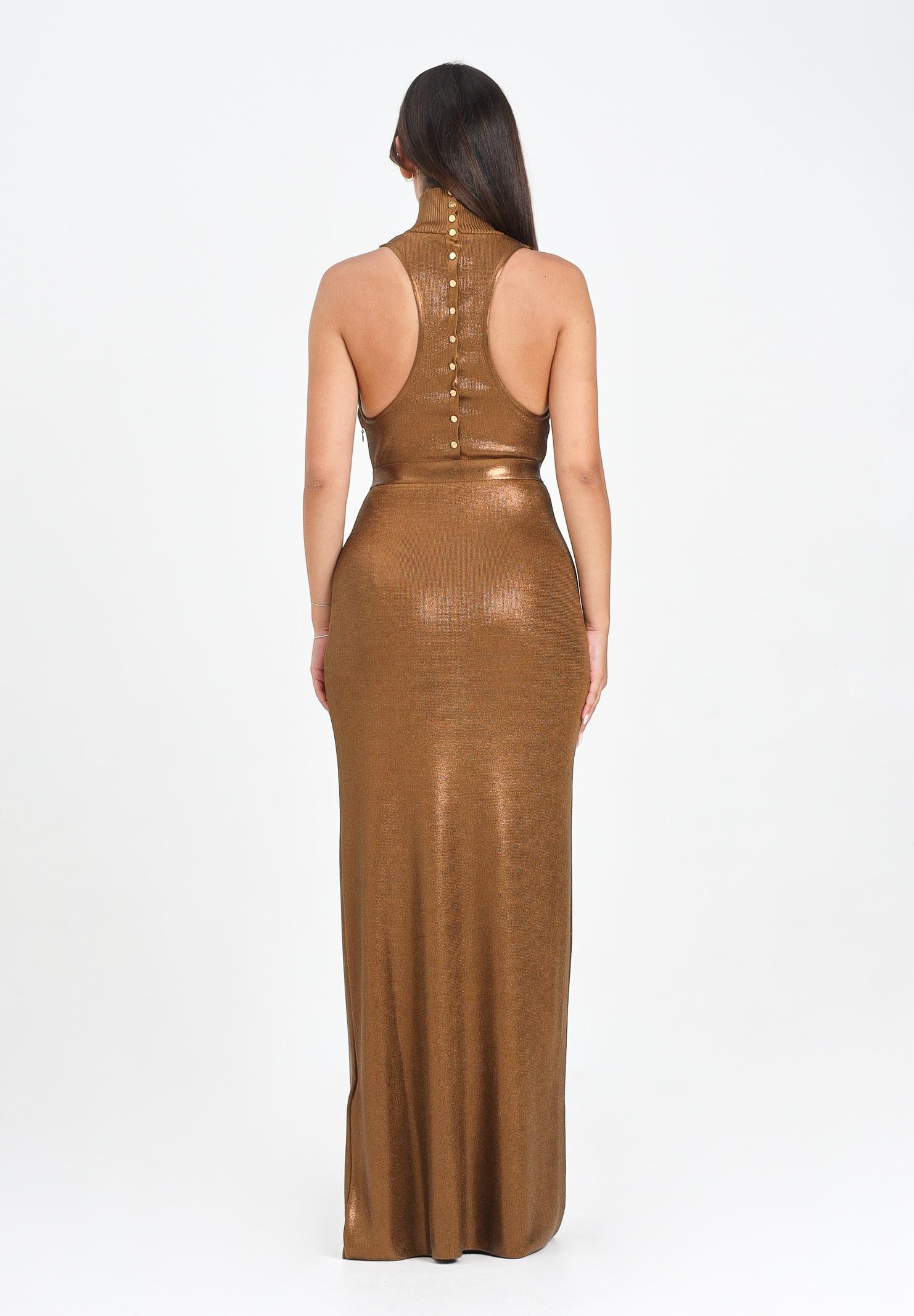 ELISABETTA FRANCHI Abito lungo bronzo da donna in maglia laminata AM13Q56E2 EC1 ELISABETTA FRANCHI