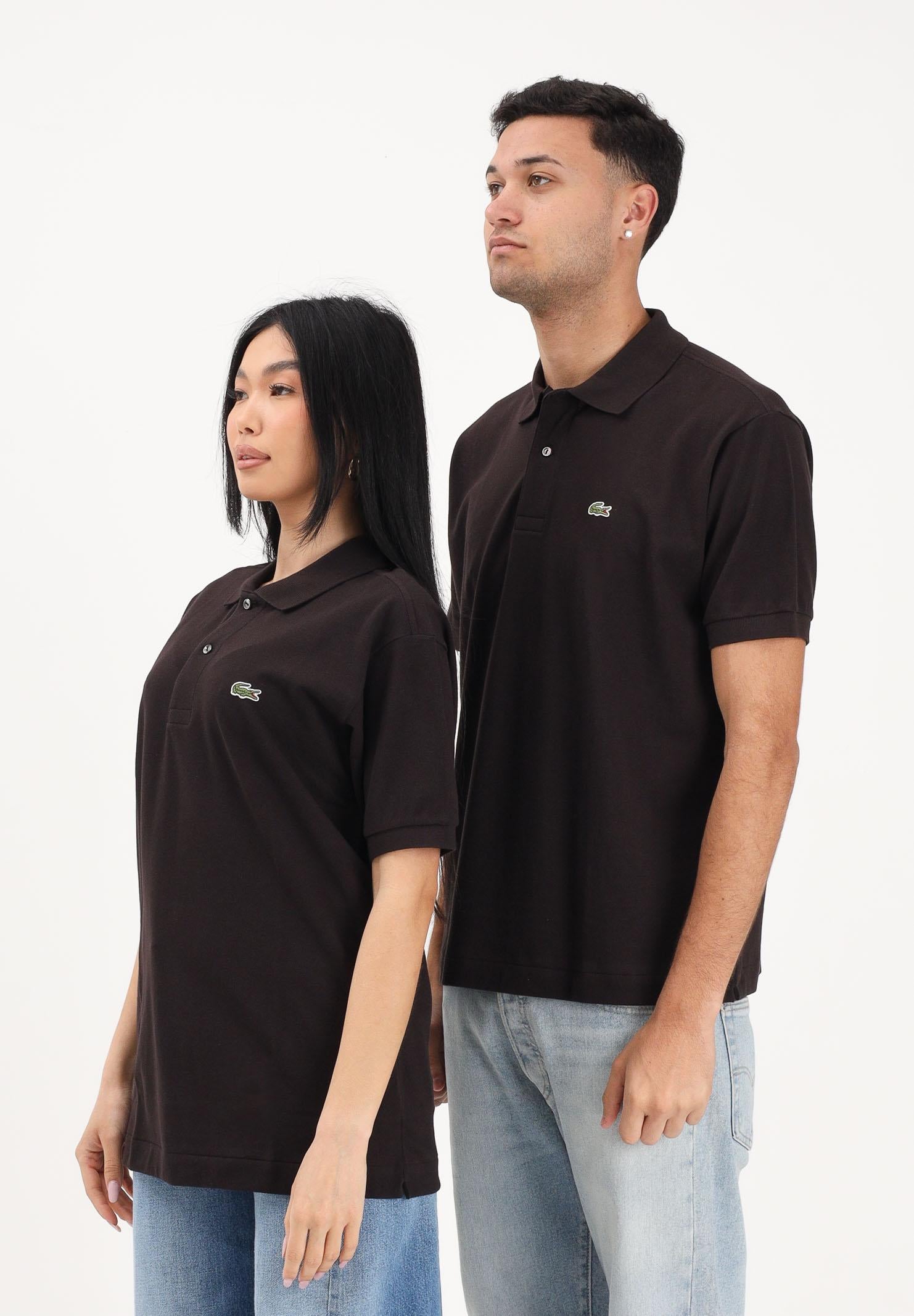 LACOSTE Polo marrone per uomo e donna con patch logo coccodrilo 1212 3LA LACOSTE