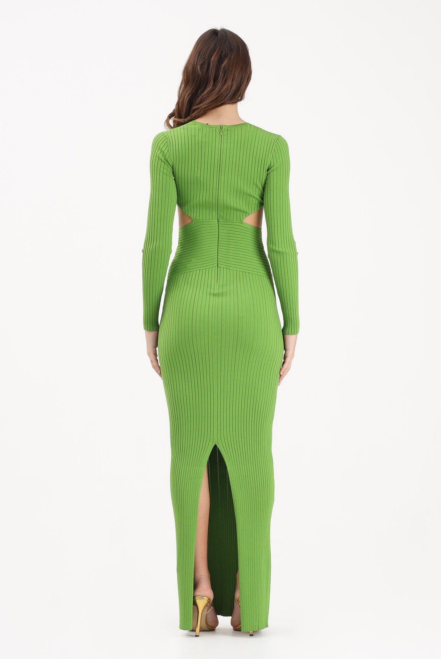 ELISABETTA FRANCHI Abito lungo verde da donna in maglia à jour con dettaglio gioiello AM17S61E2 EV3 ELISABETTA FRANCHI