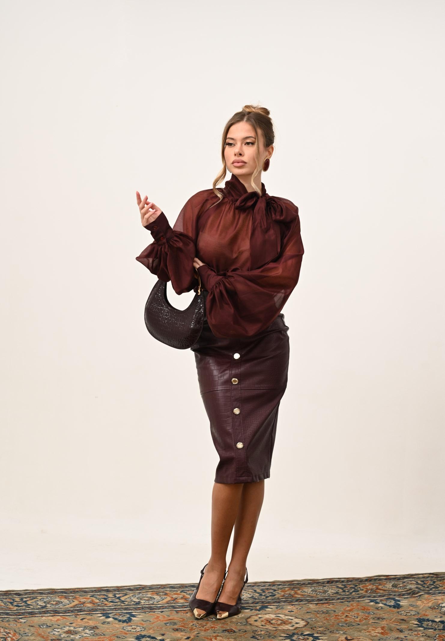 VICOLO Blusa bordeaux da donna con fiocco TF0488 BO VICOLO